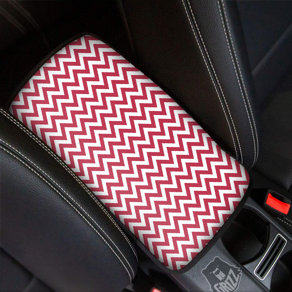 Maroon Zigzag Print Pattern Car Center Console Cover-grizzshop