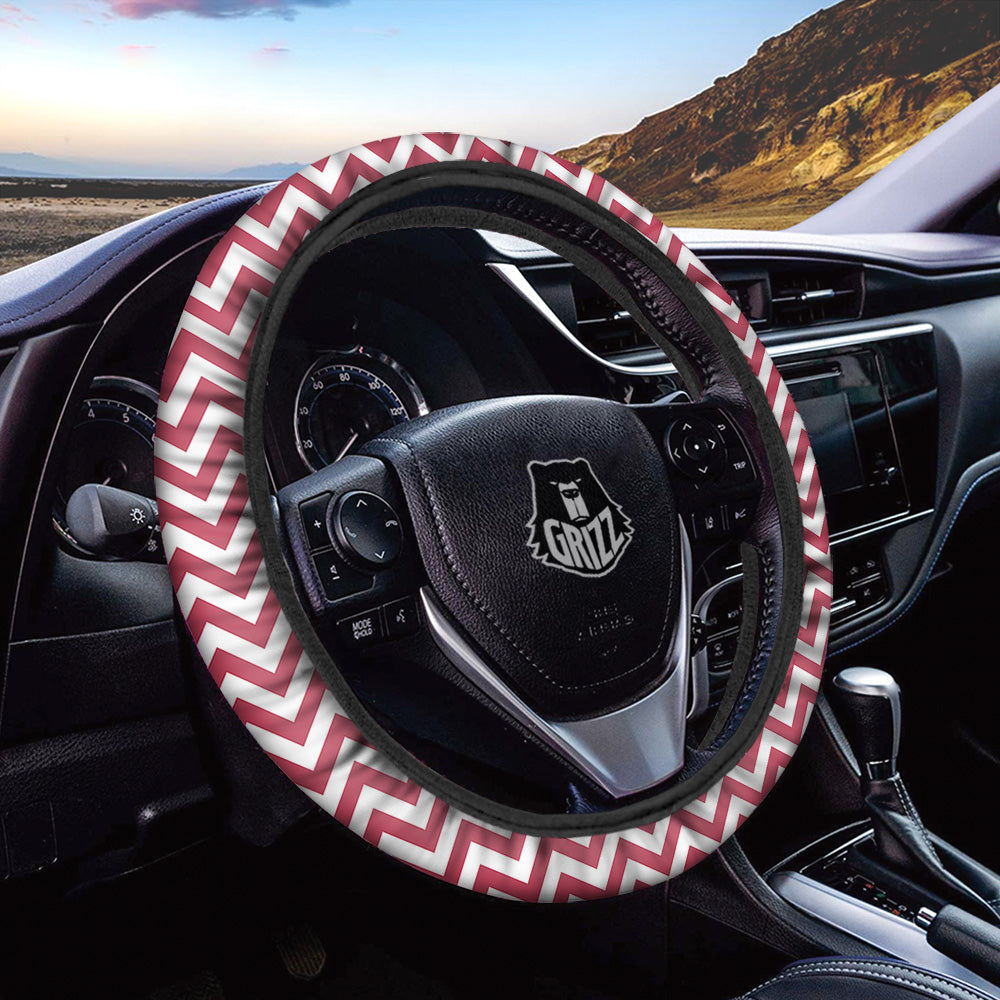 Maroon Zigzag Print Pattern Car Steering Wheel Cover-grizzshop