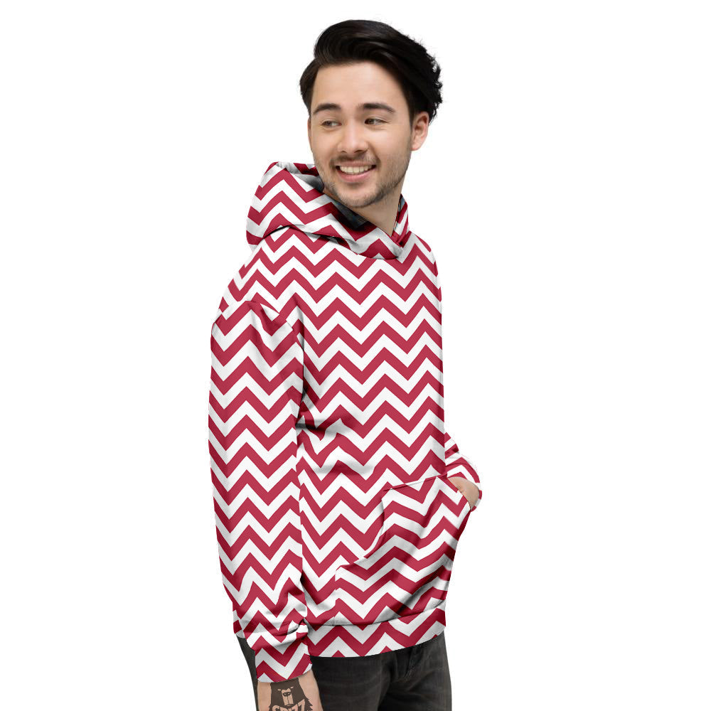 Maroon Zigzag Print Pattern Men's Hoodie-grizzshop