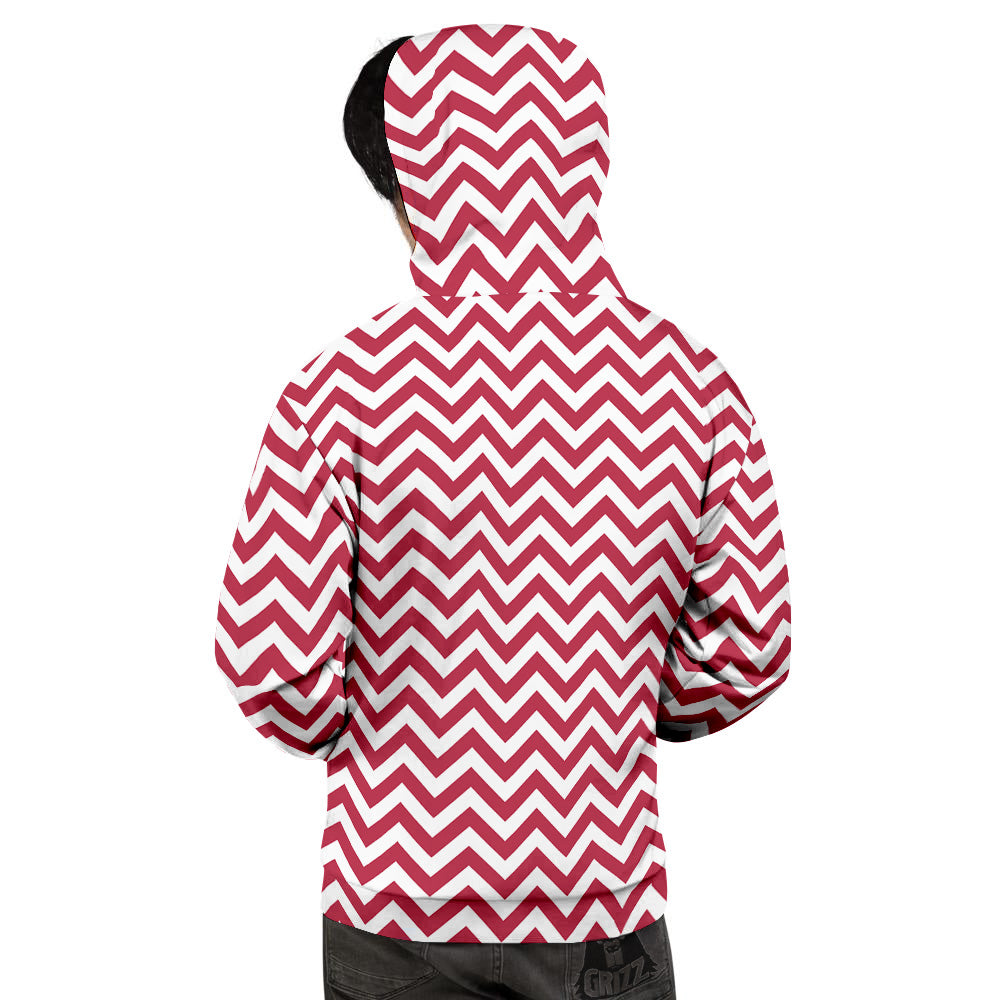 Maroon Zigzag Print Pattern Men's Hoodie-grizzshop