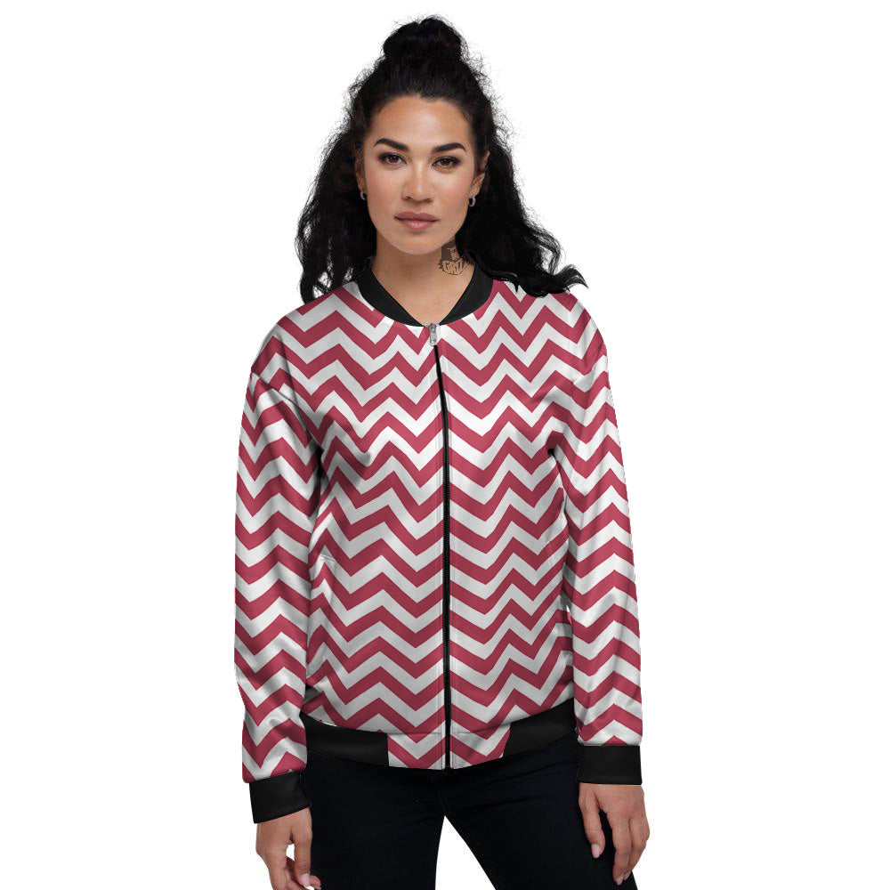 Maroon Zigzag Print Pattern Women's Bomber Jacket-grizzshop