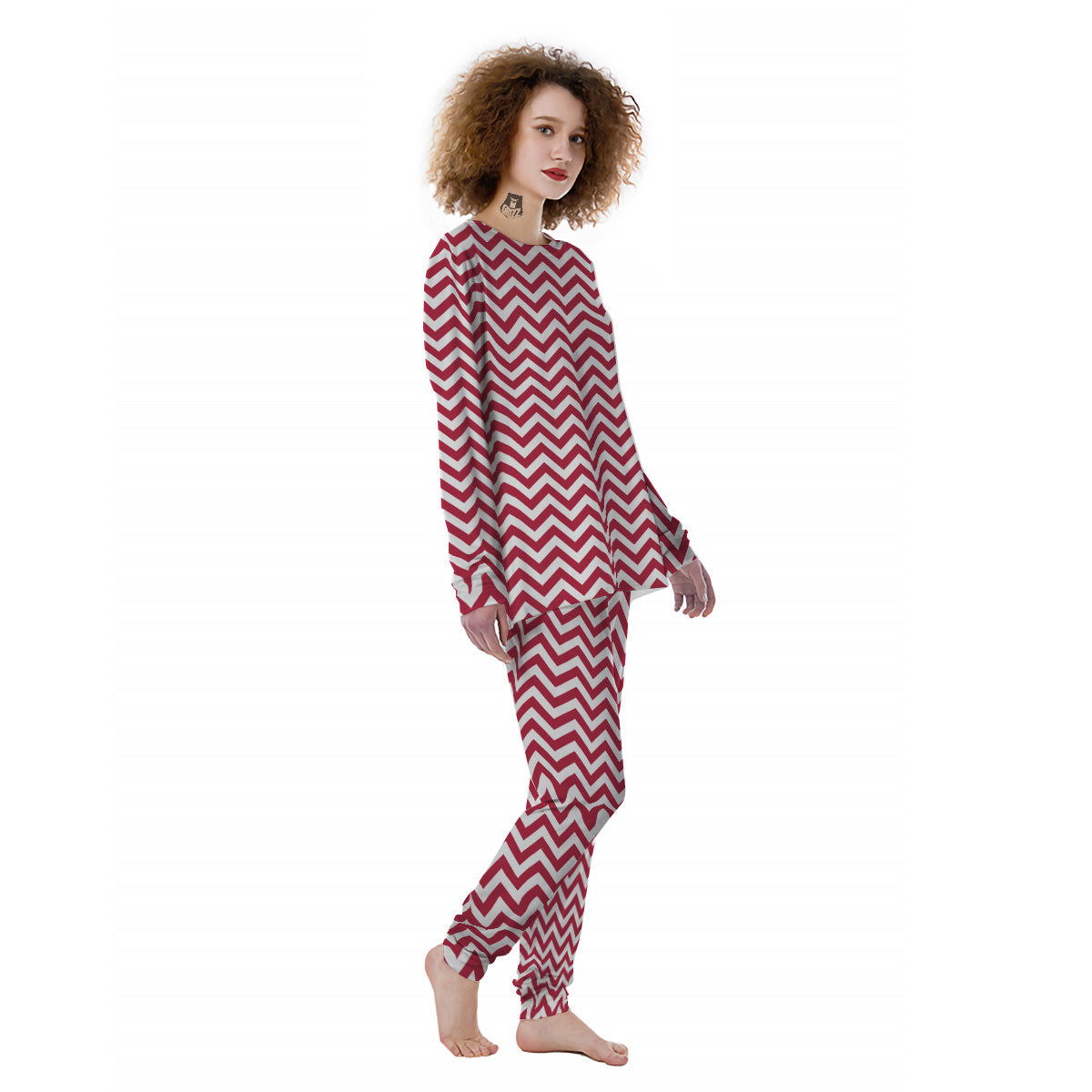 Maroon Zigzag Print Pattern Women's Pajamas-grizzshop