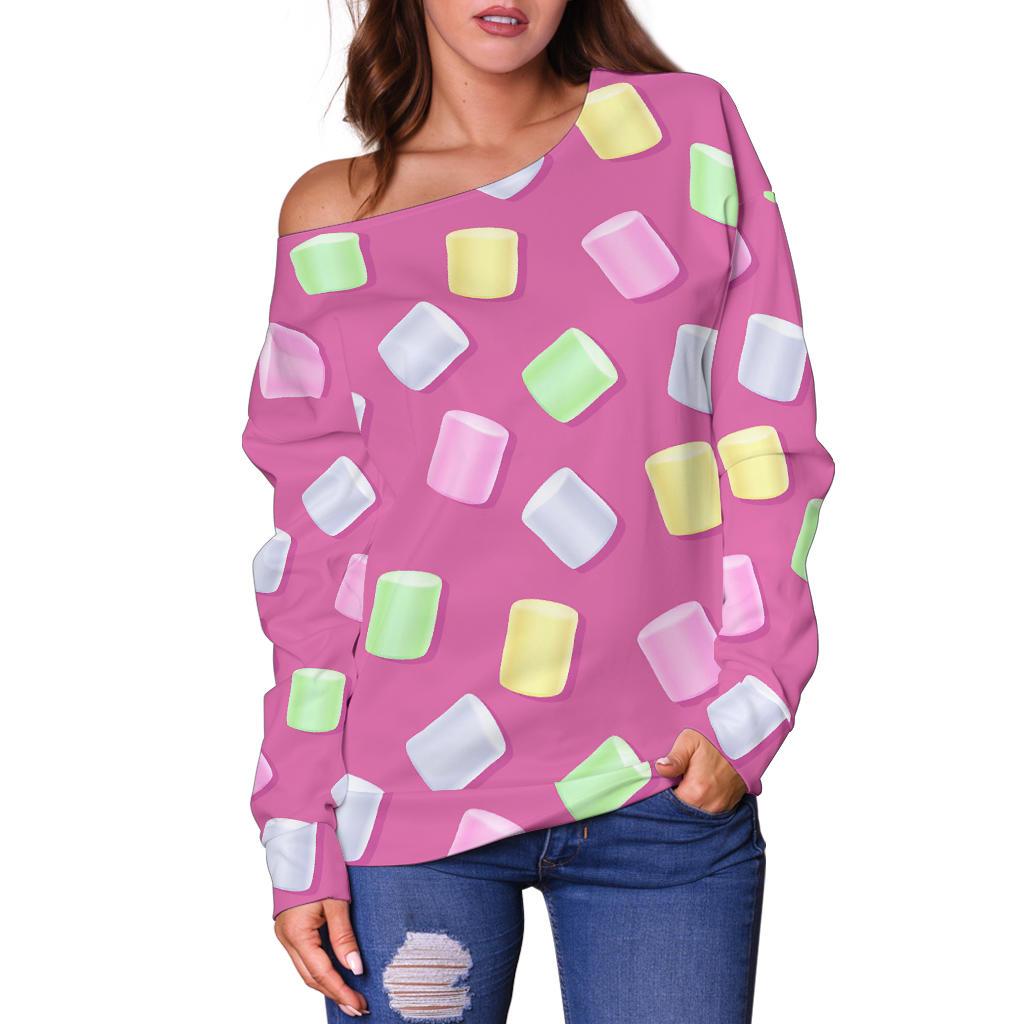 Marshmallow Colorful Pattern Print Women Off Shoulder Sweatshirt-grizzshop