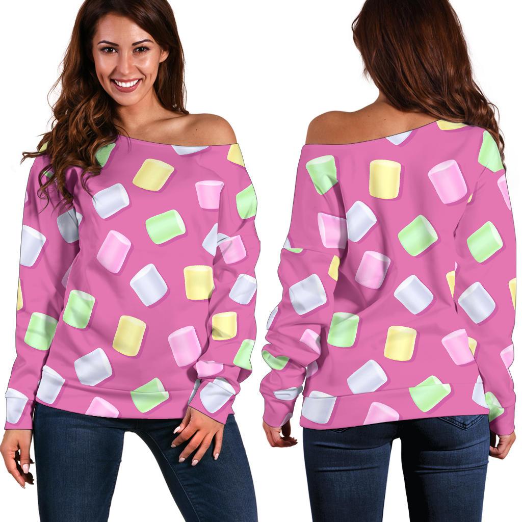 Marshmallow Colorful Pattern Print Women Off Shoulder Sweatshirt-grizzshop