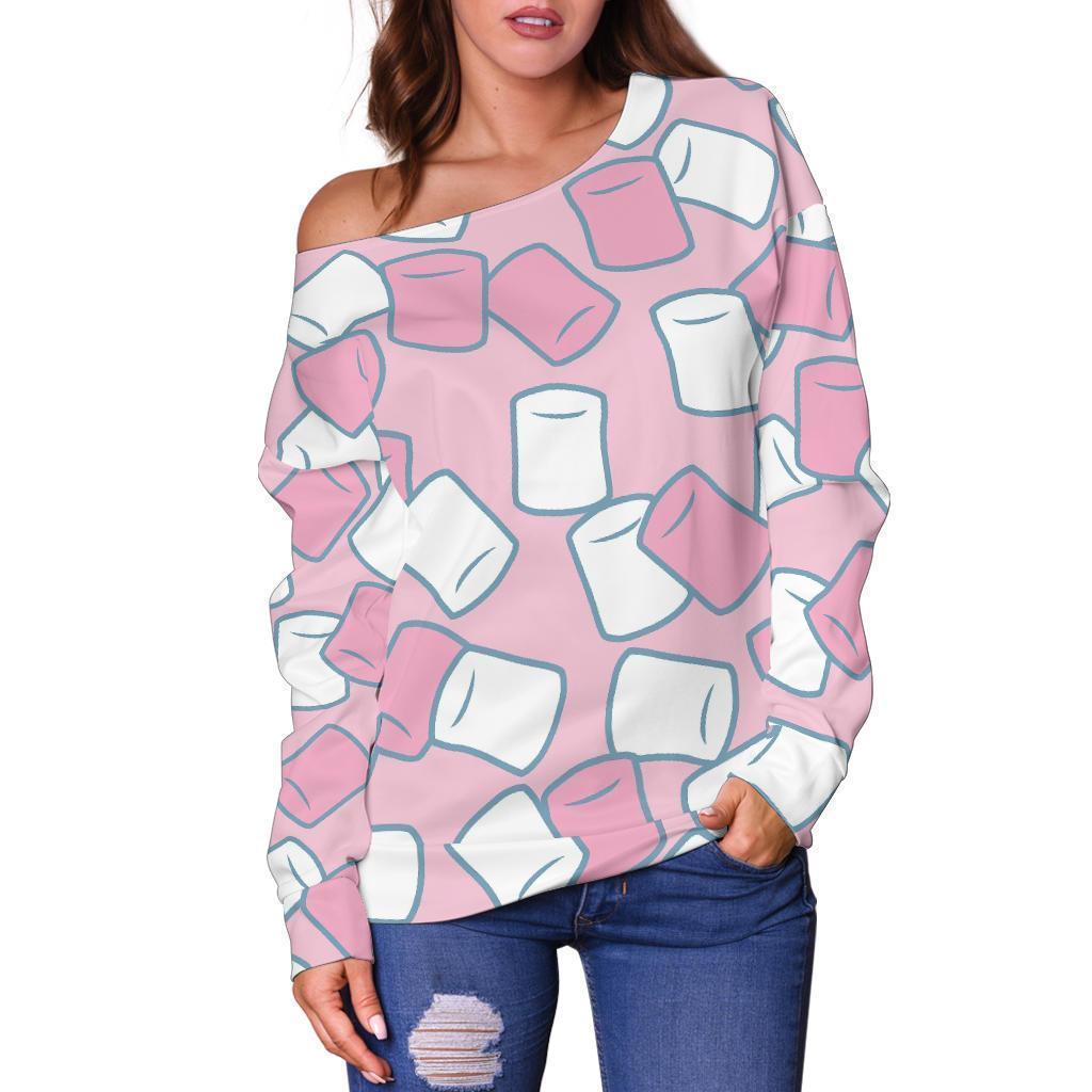 Marshmallow Colorful Print Pattern Women Off Shoulder Sweatshirt-grizzshop
