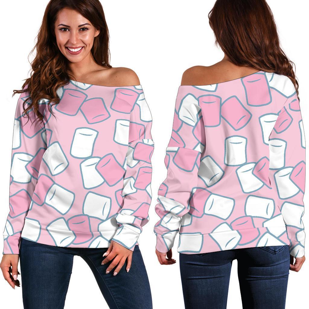 Marshmallow Colorful Print Pattern Women Off Shoulder Sweatshirt-grizzshop