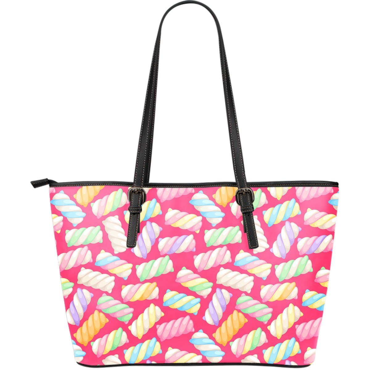 Marshmallow Pink Pattern Print Leather Tote Bag-grizzshop
