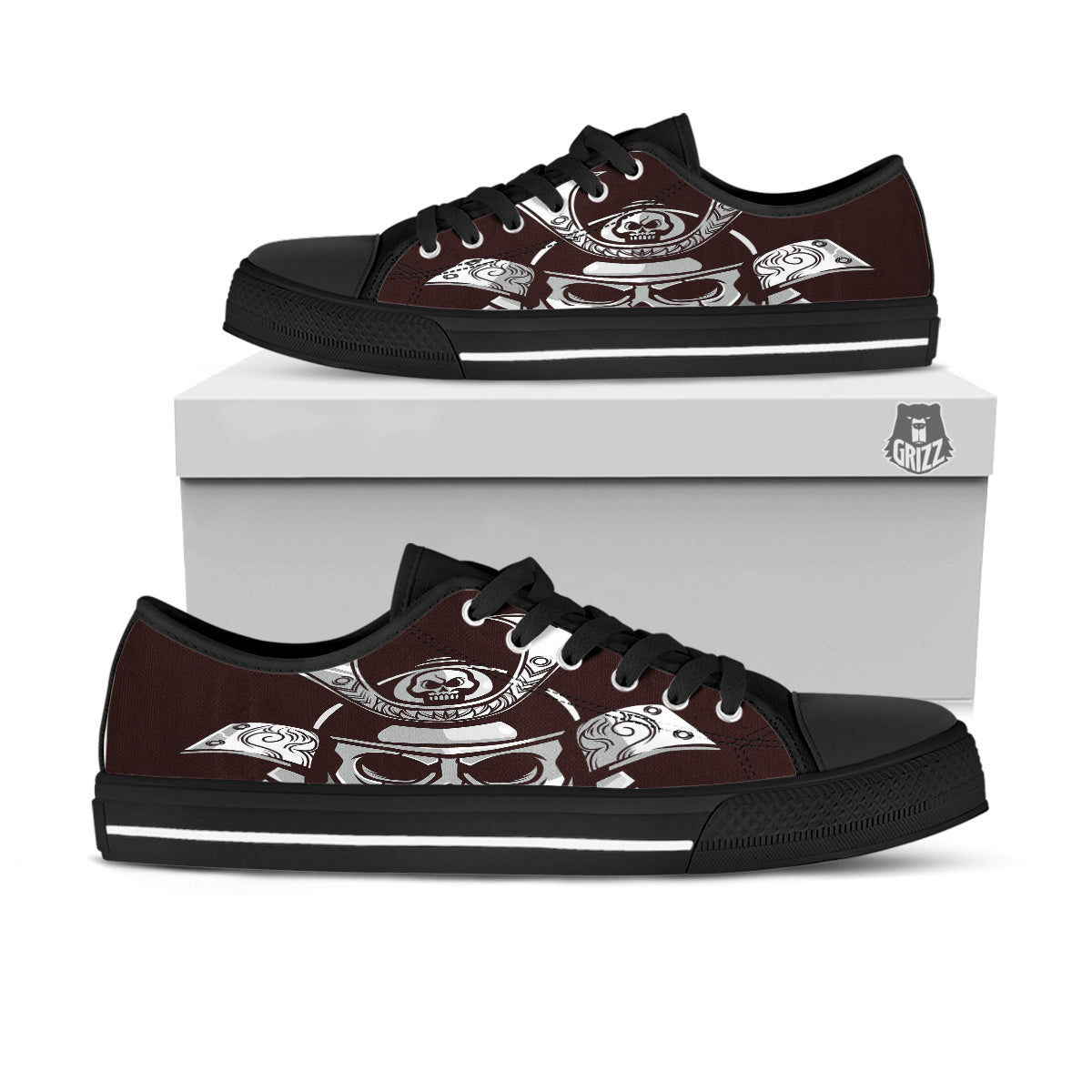 Mask Black Samurai Print Black Low Top Shoes-grizzshop