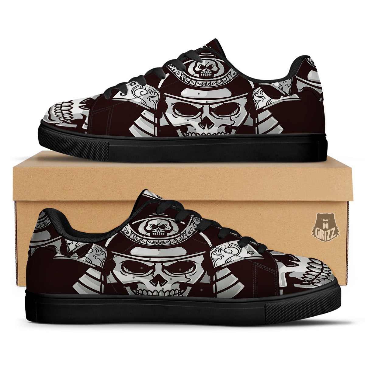 Mask Black Samurai Print Black Low Top Sneakers-grizzshop