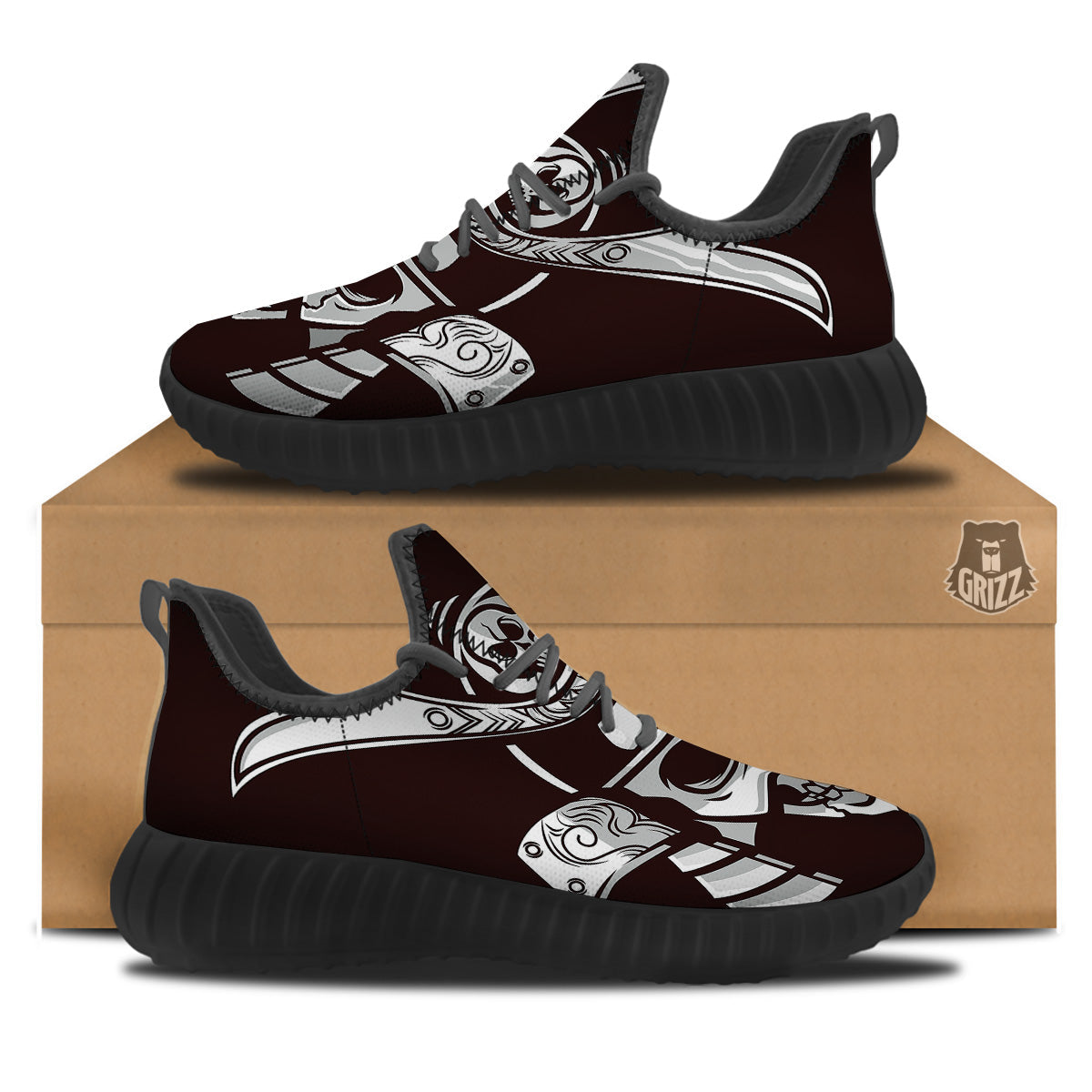 Mask Black Samurai Print Black Walking Shoes-grizzshop