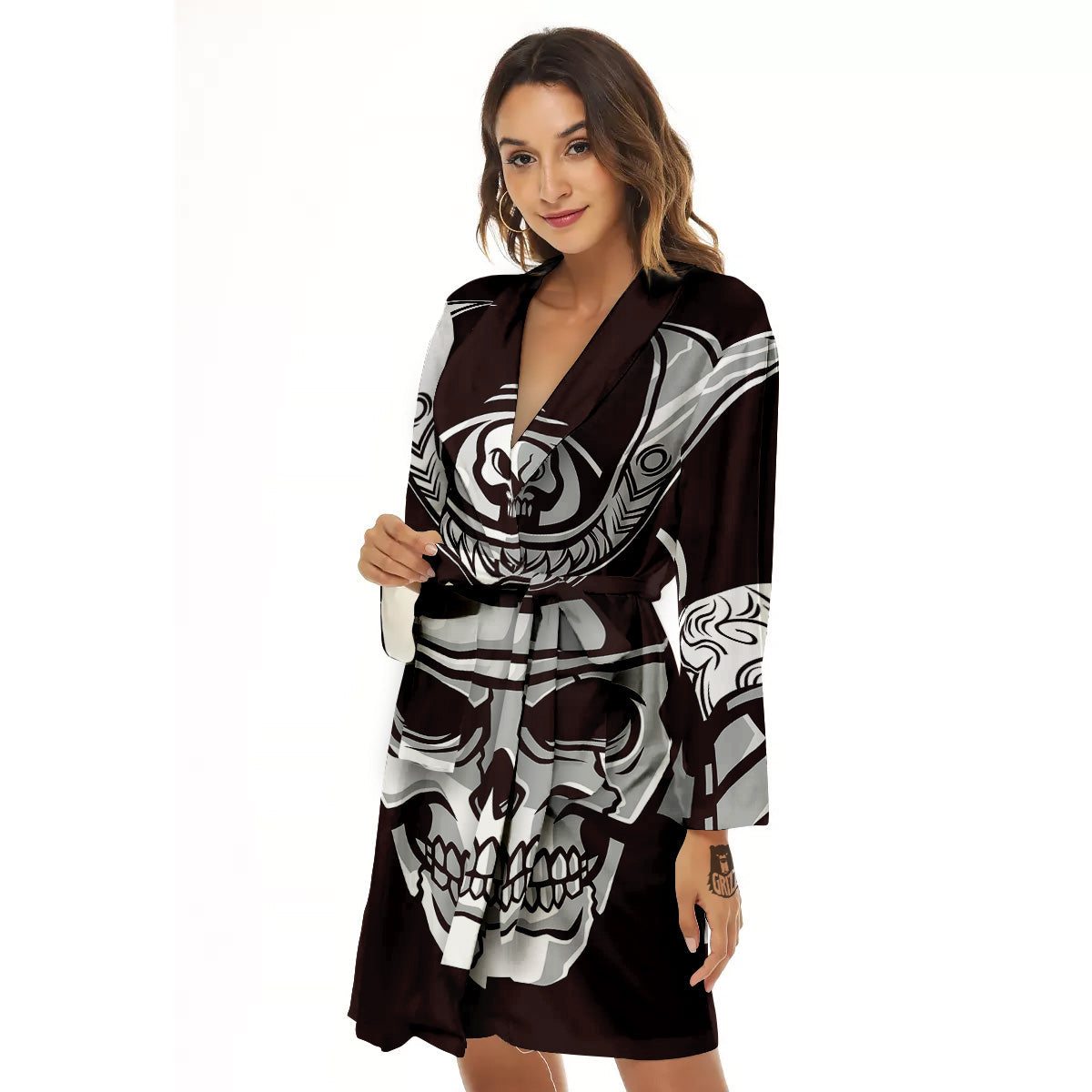 Mask Black Samurai Print Women's Robe-grizzshop