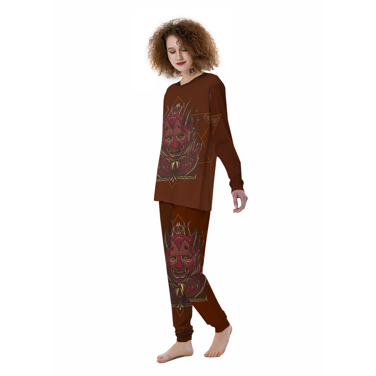 Mask Geometric Samurai Print Women's Pajamas-grizzshop