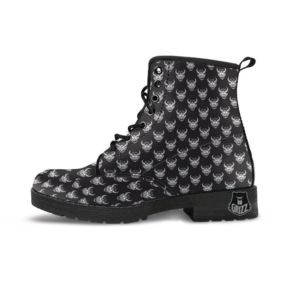 Mask Ghost Samurai Print Pattern Leather Boots-grizzshop