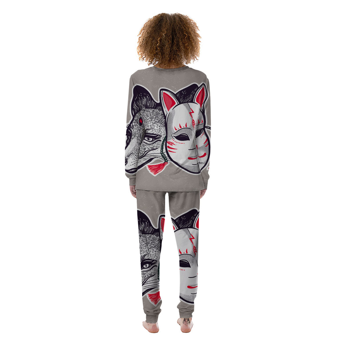 Mask Japanese Fox Print Women's Pajamas-grizzshop