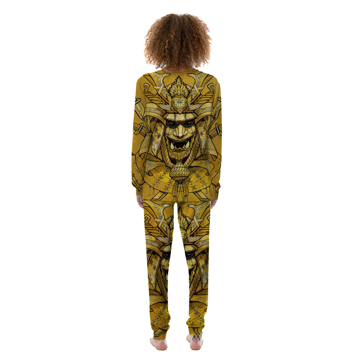 Mask Samurai Gold Print Women's Pajamas-grizzshop