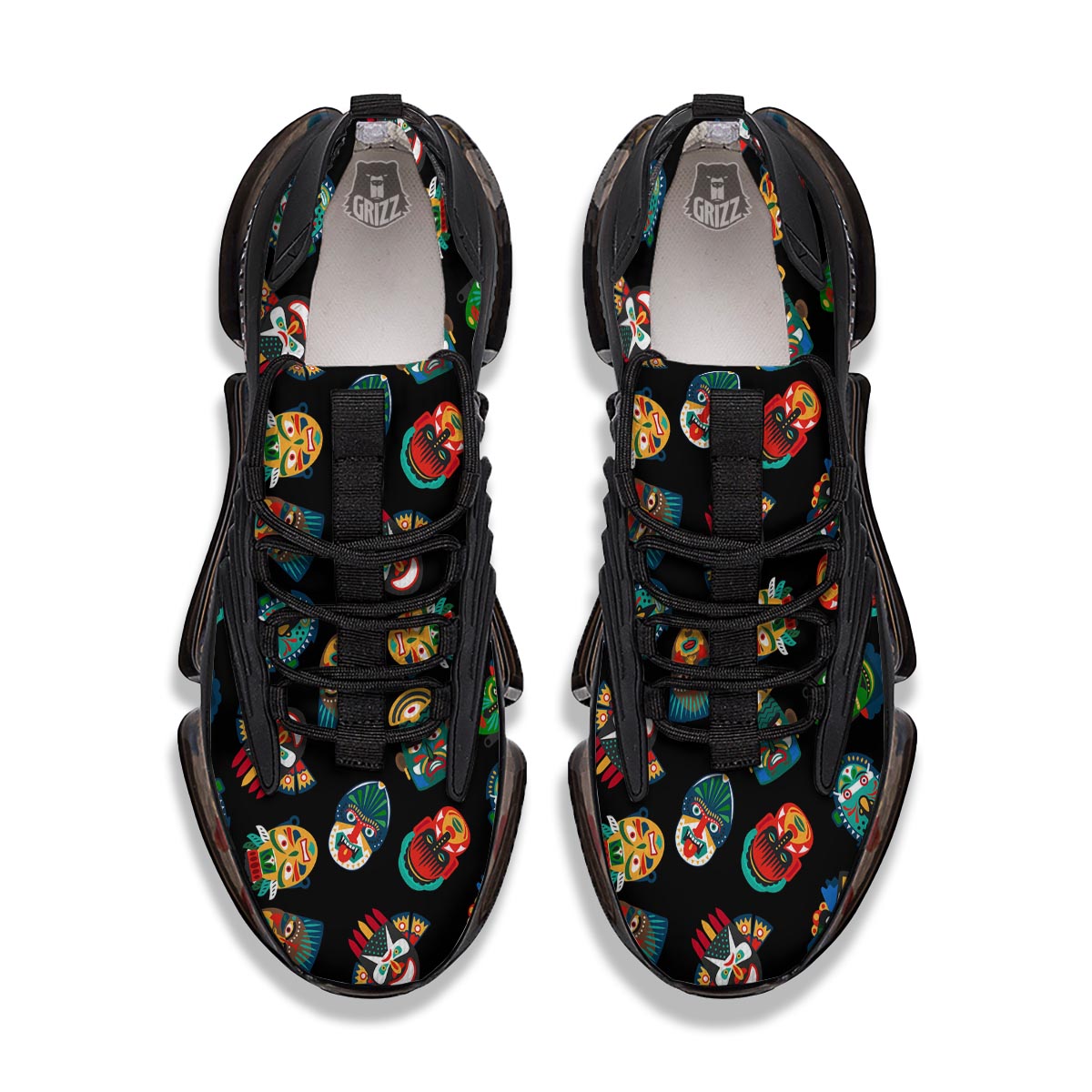 Mask Tribal Tiki Print Pattern Black Gym Shoes-grizzshop