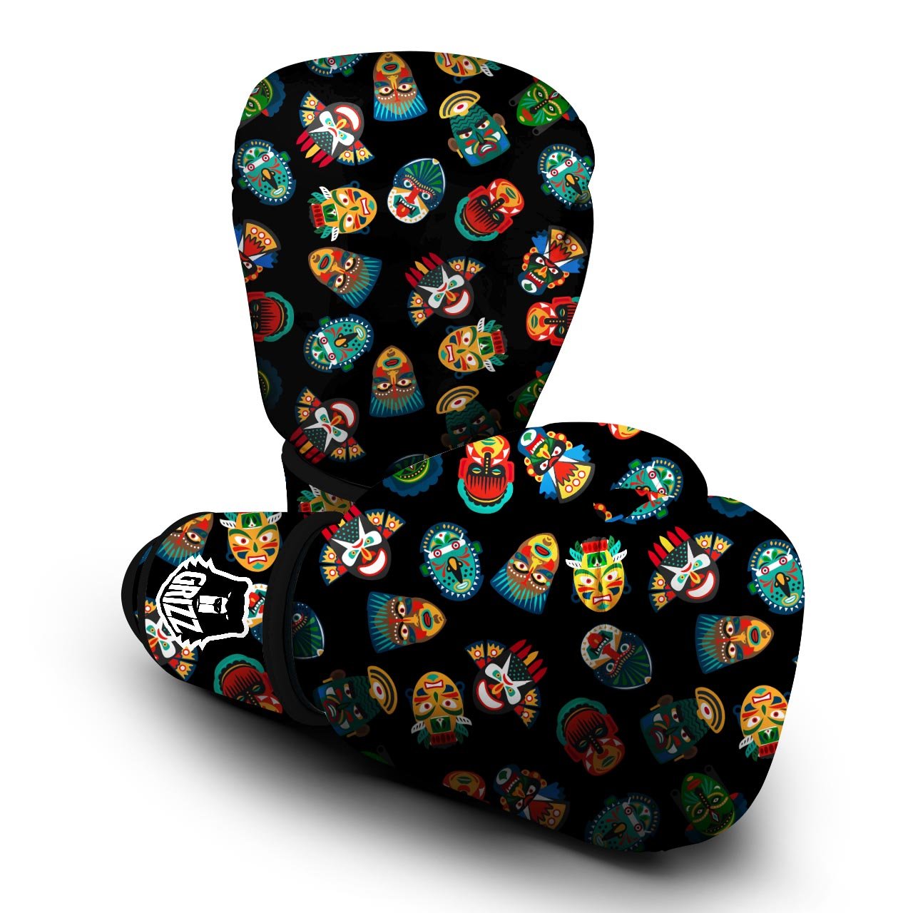 Mask Tribal Tiki Print Pattern Boxing Gloves-grizzshop