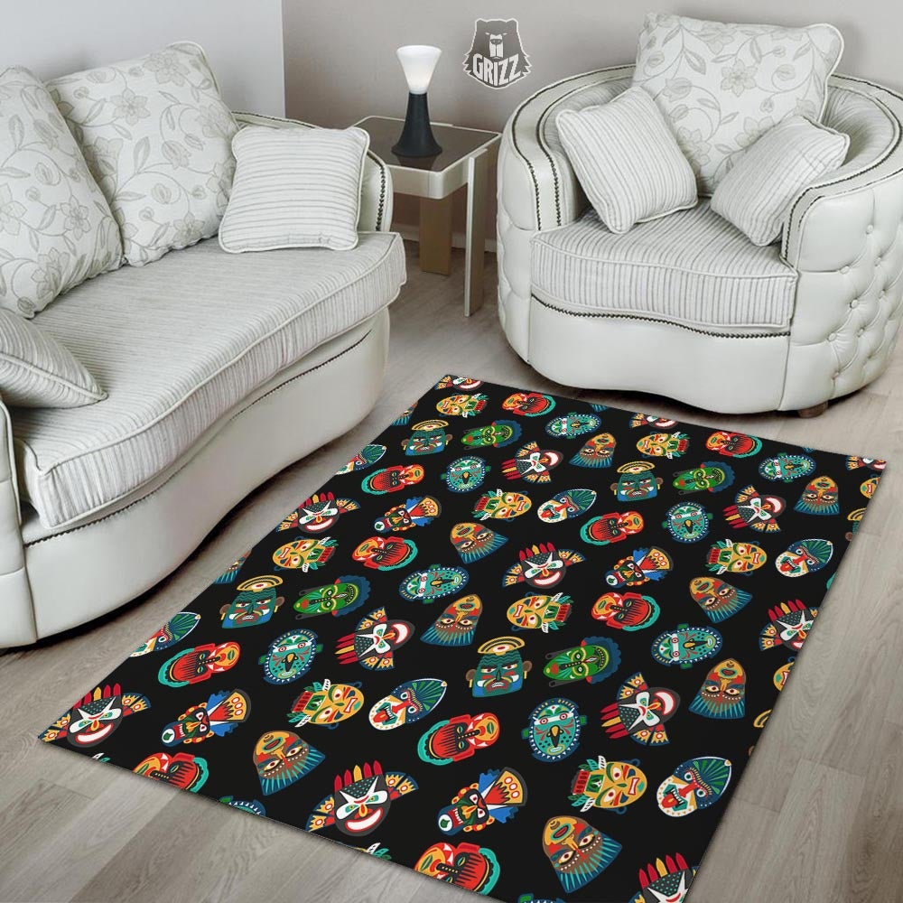 Mask Tribal Tiki Print Pattern Floor Mat-grizzshop