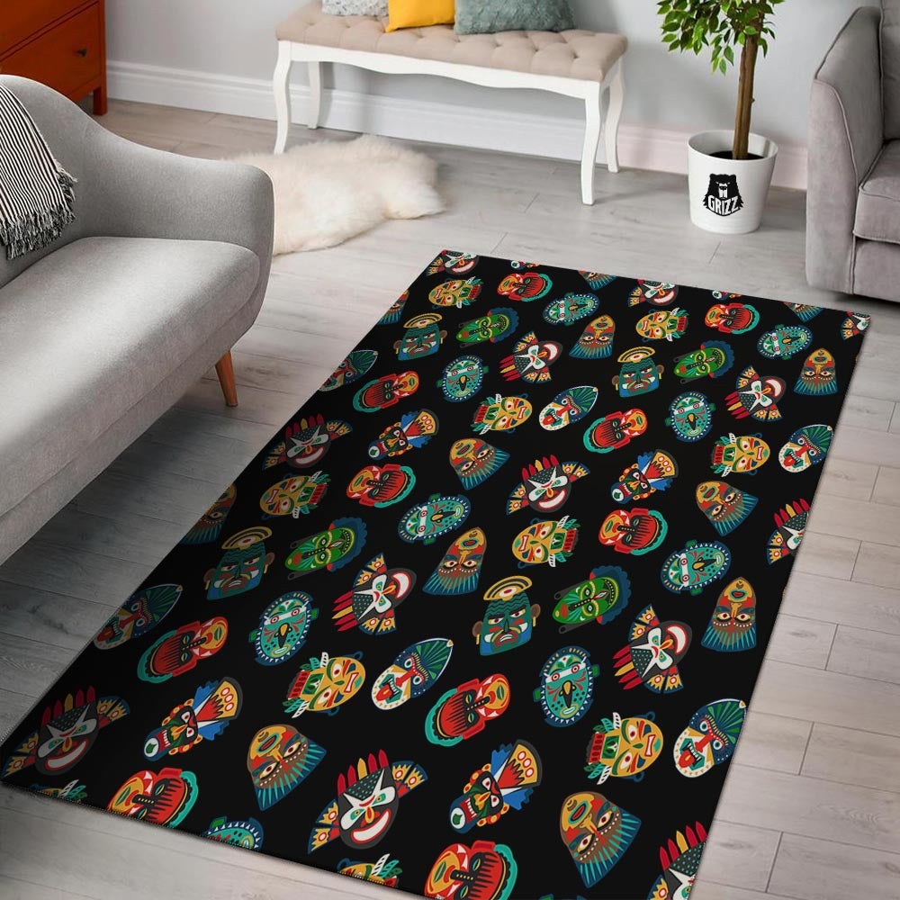 Mask Tribal Tiki Print Pattern Floor Mat-grizzshop