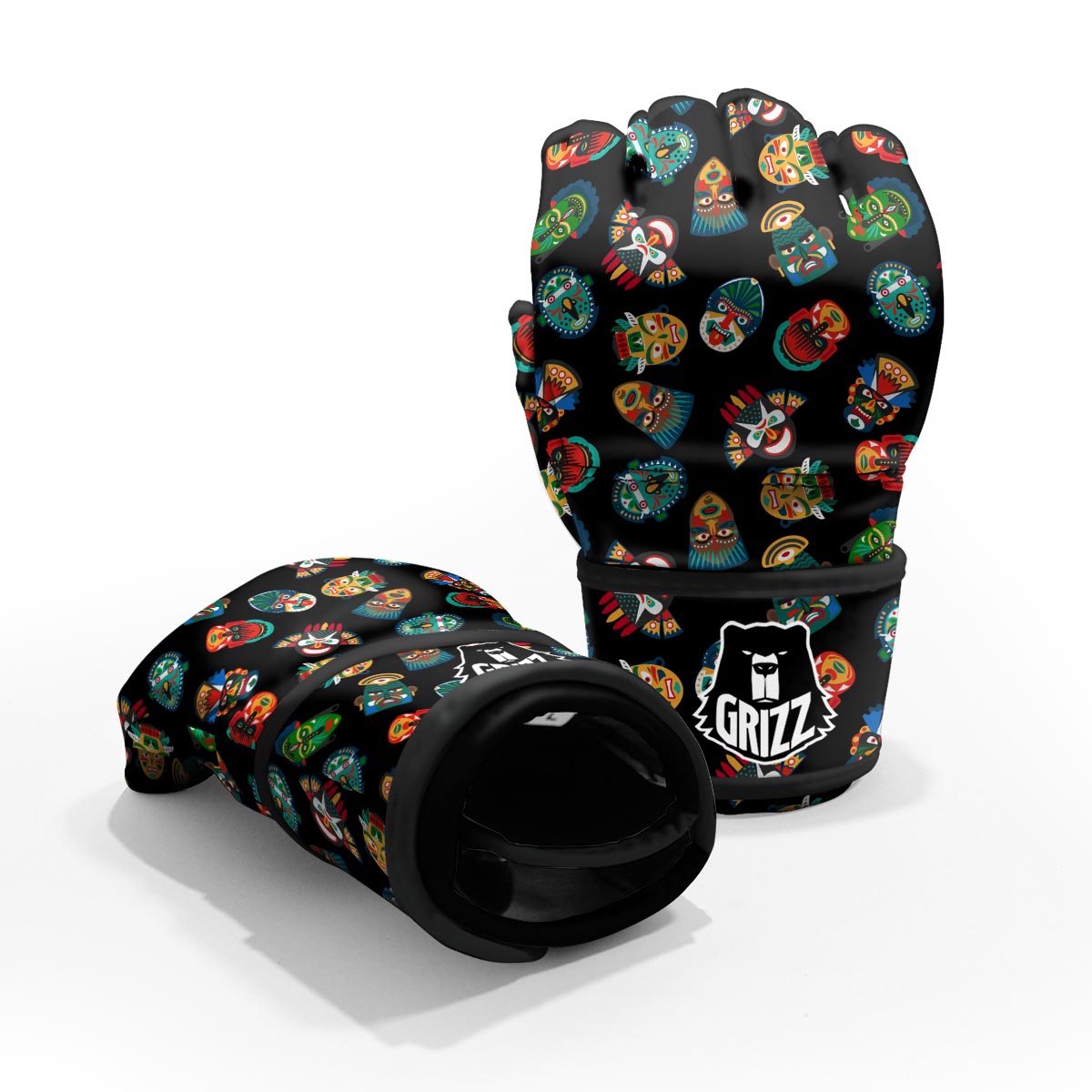 Mask Tribal Tiki Print Pattern MMA Gloves-grizzshop