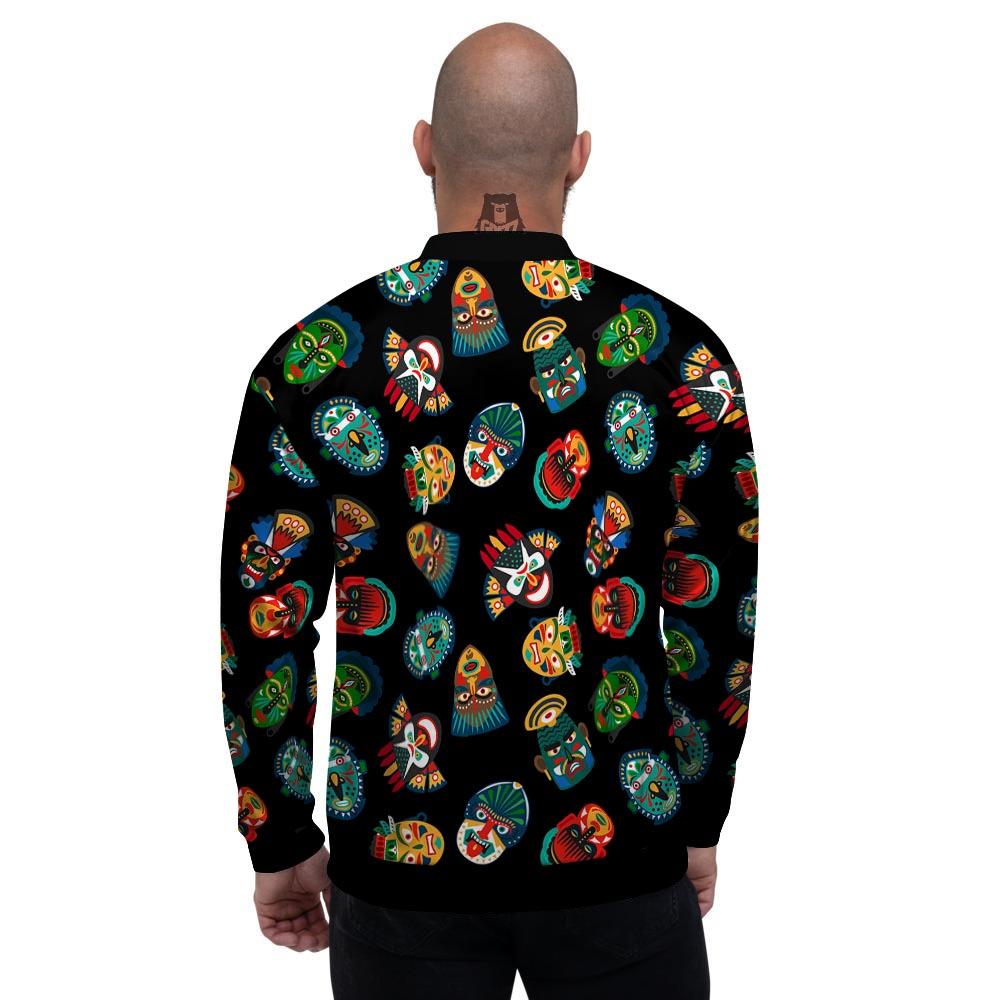 Mask Tribal Tiki Print Pattern Men's Bomber Jacket-grizzshop