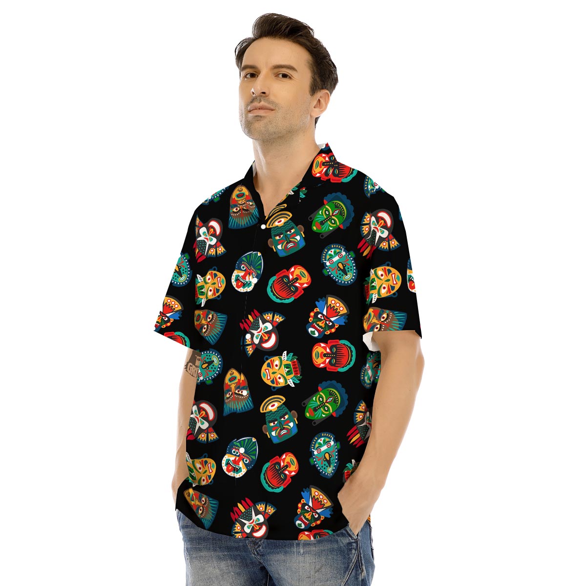 Mask Tribal Tiki Print Pattern Men's Hawaiian Shirt-grizzshop