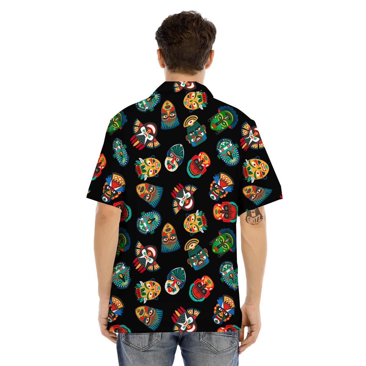 Mask Tribal Tiki Print Pattern Men's Hawaiian Shirt-grizzshop