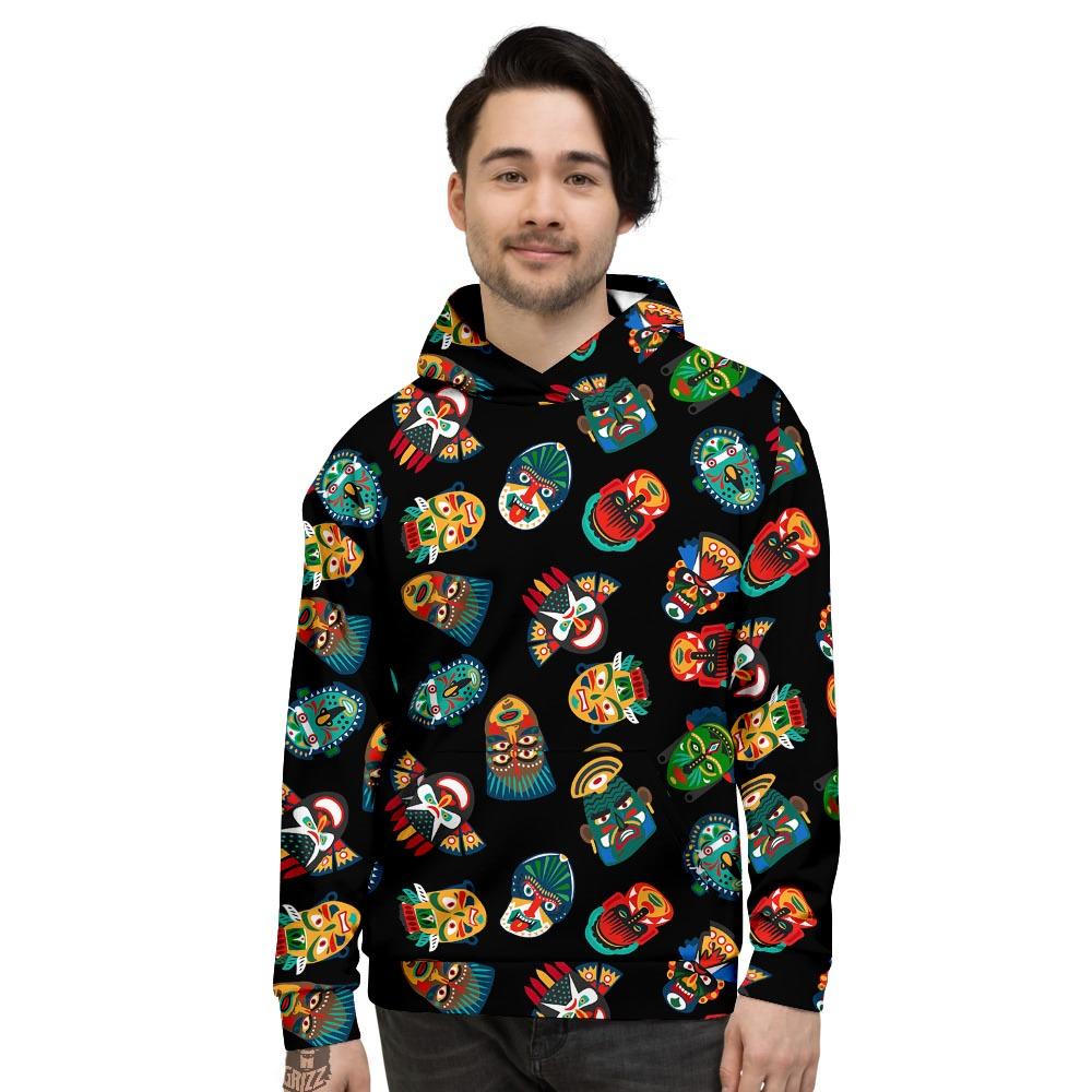Mask Tribal Tiki Print Pattern Men's Hoodie-grizzshop