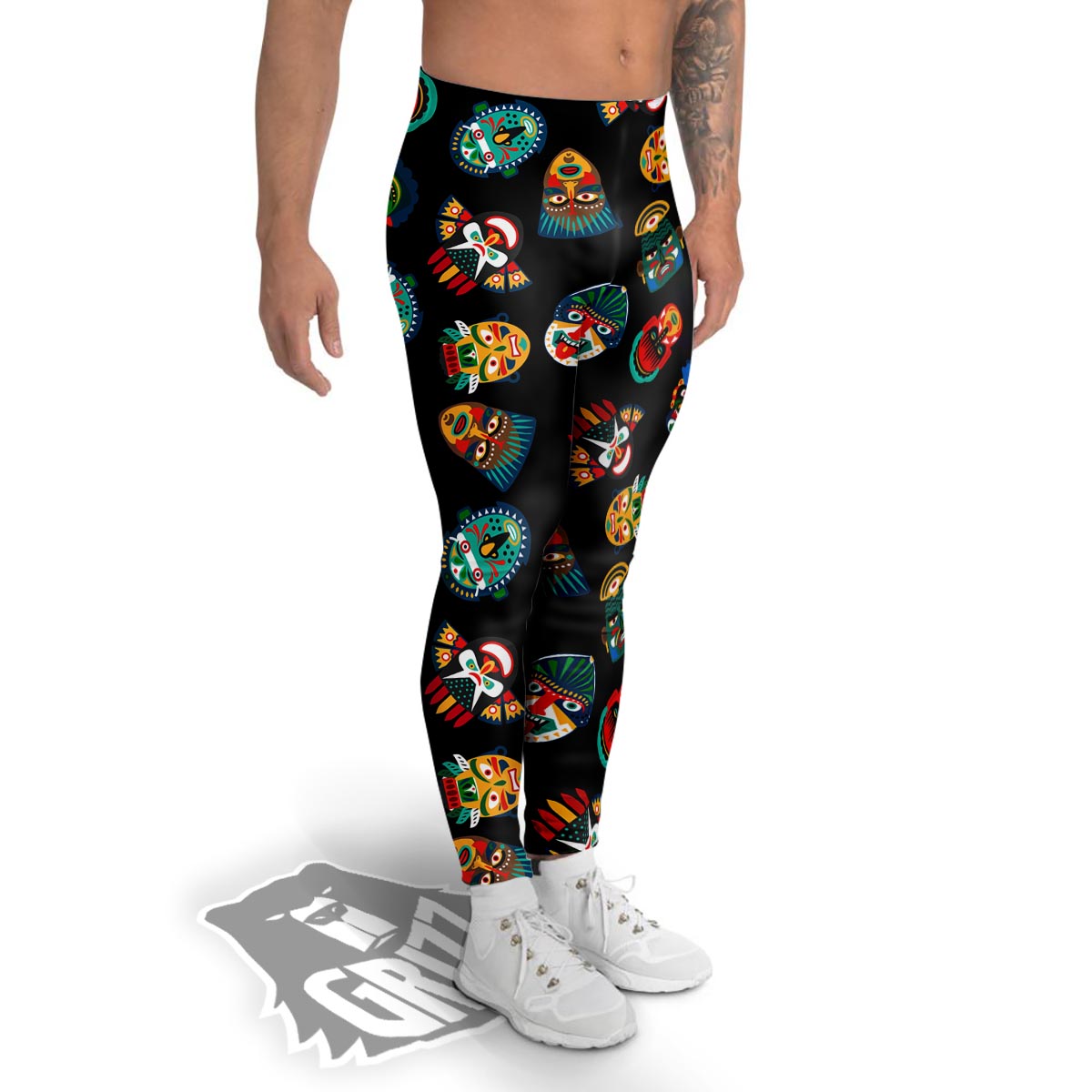Mask Tribal Tiki Print Pattern Men's Leggings-grizzshop