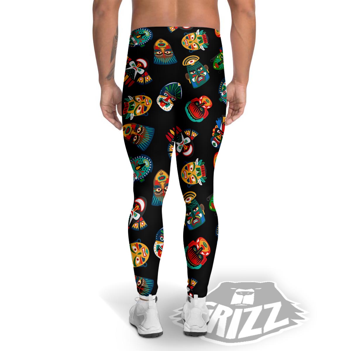 Mask Tribal Tiki Print Pattern Men's Leggings-grizzshop