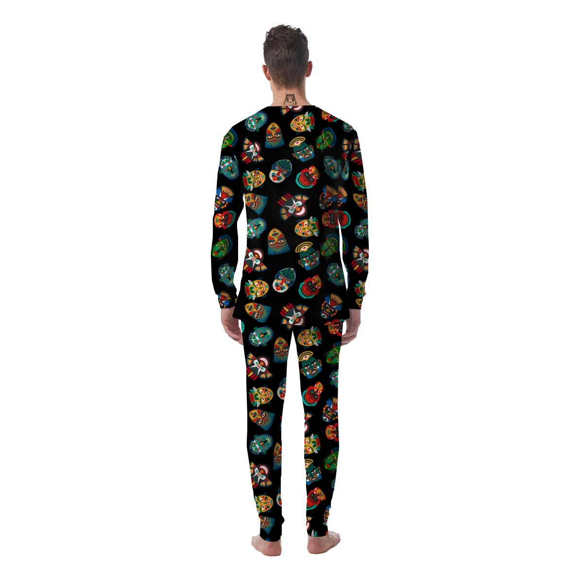 Mask Tribal Tiki Print Pattern Men's Pajamas-grizzshop