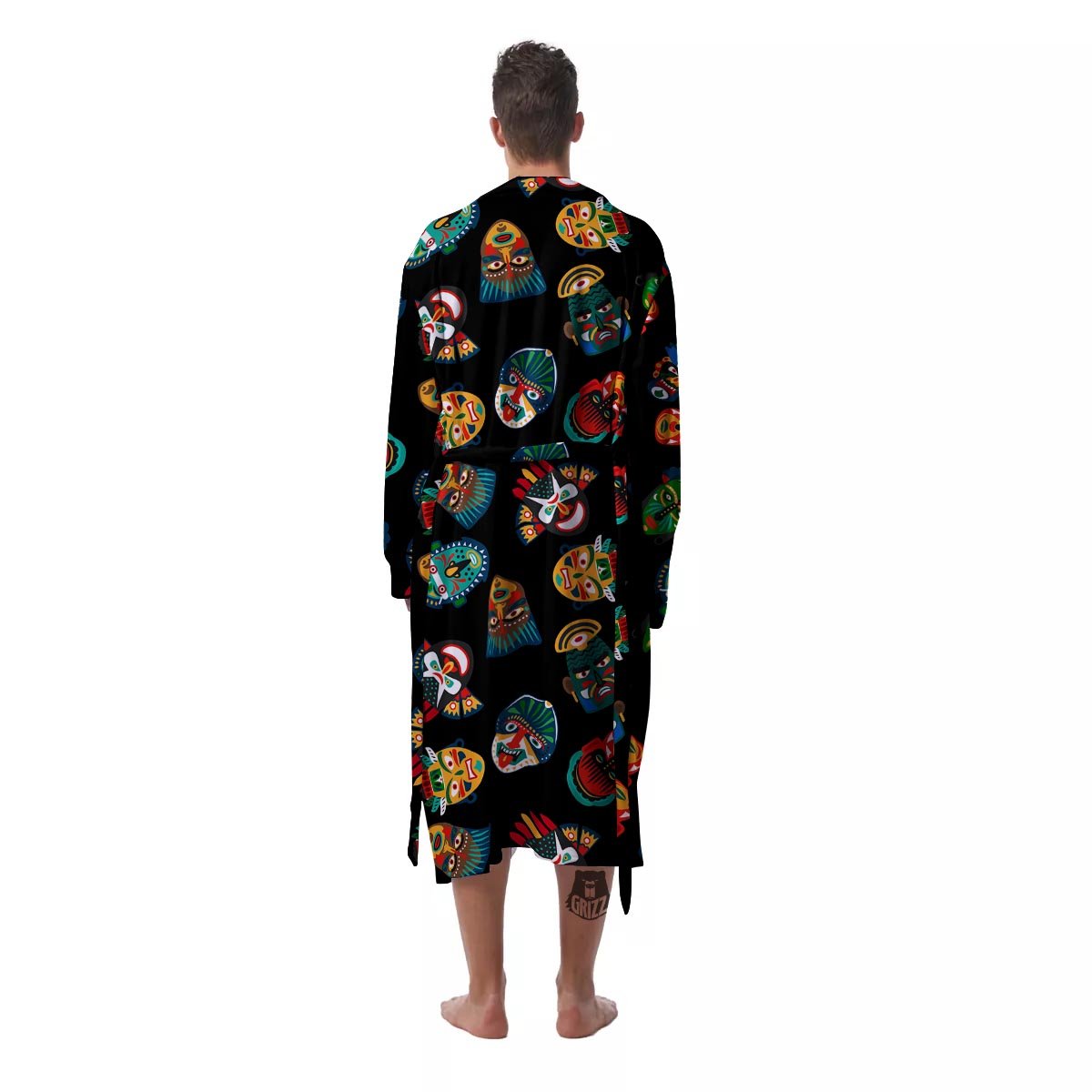 Mask Tribal Tiki Print Pattern Men's Robe-grizzshop