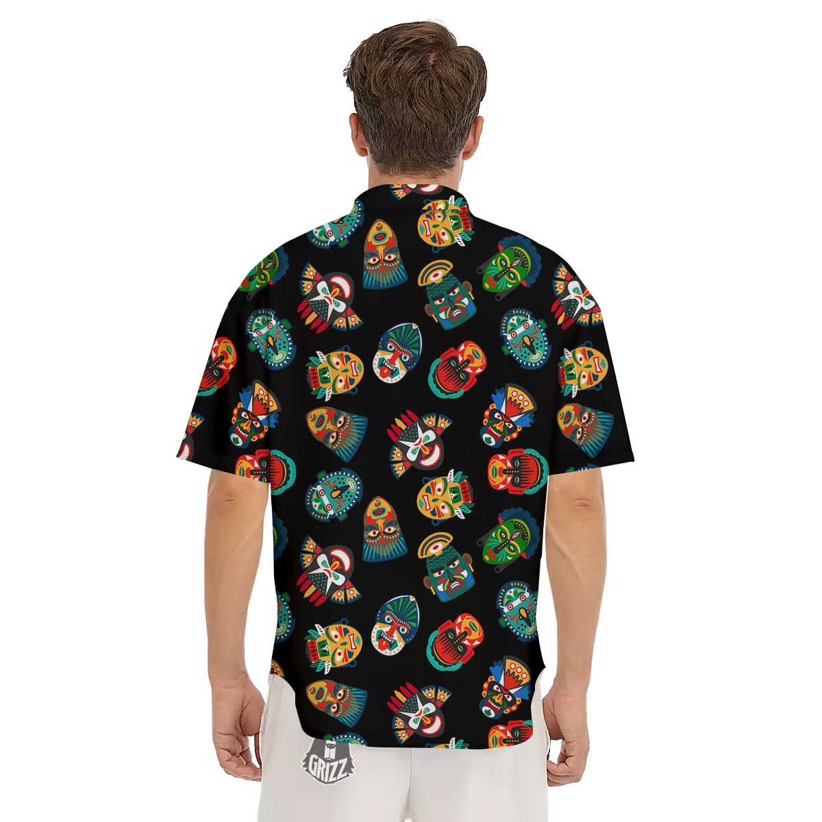 Mask Tribal Tiki Print Pattern Men's Short Sleeve Shirts-grizzshop