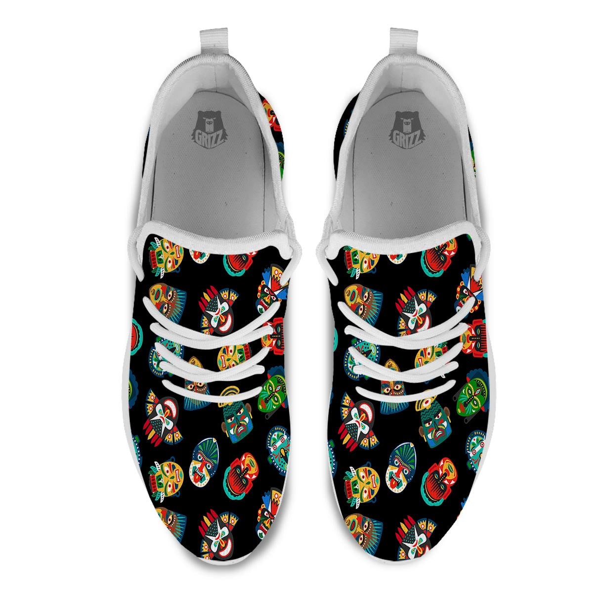 Mask Tribal Tiki Print Pattern White Athletic Shoes-grizzshop