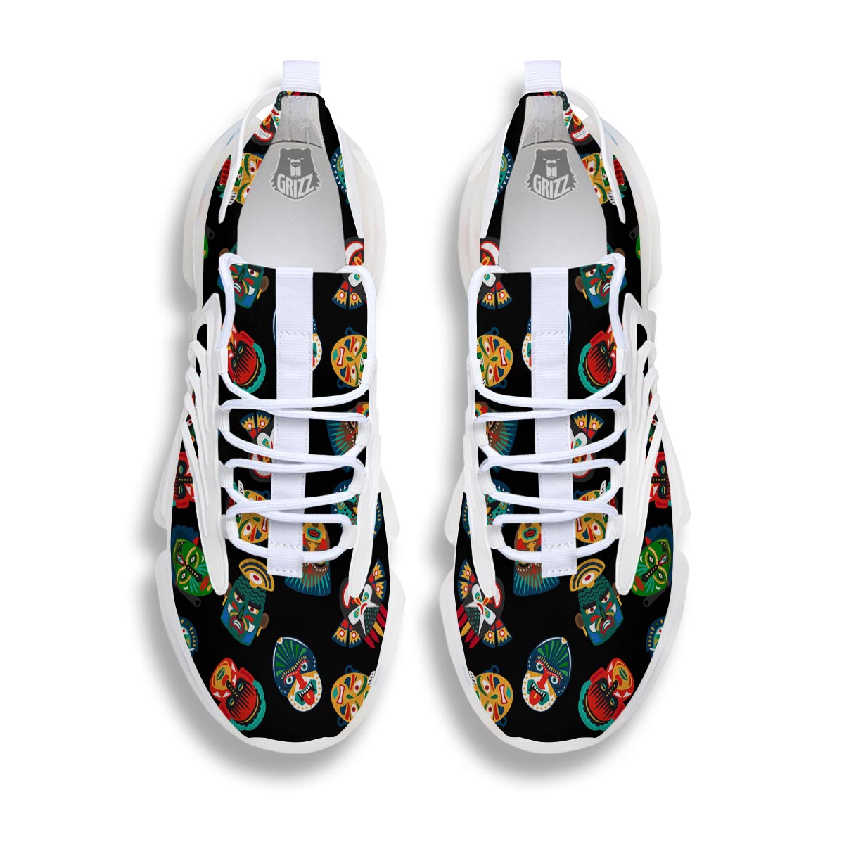 Mask Tribal Tiki Print Pattern White Gym Shoes-grizzshop