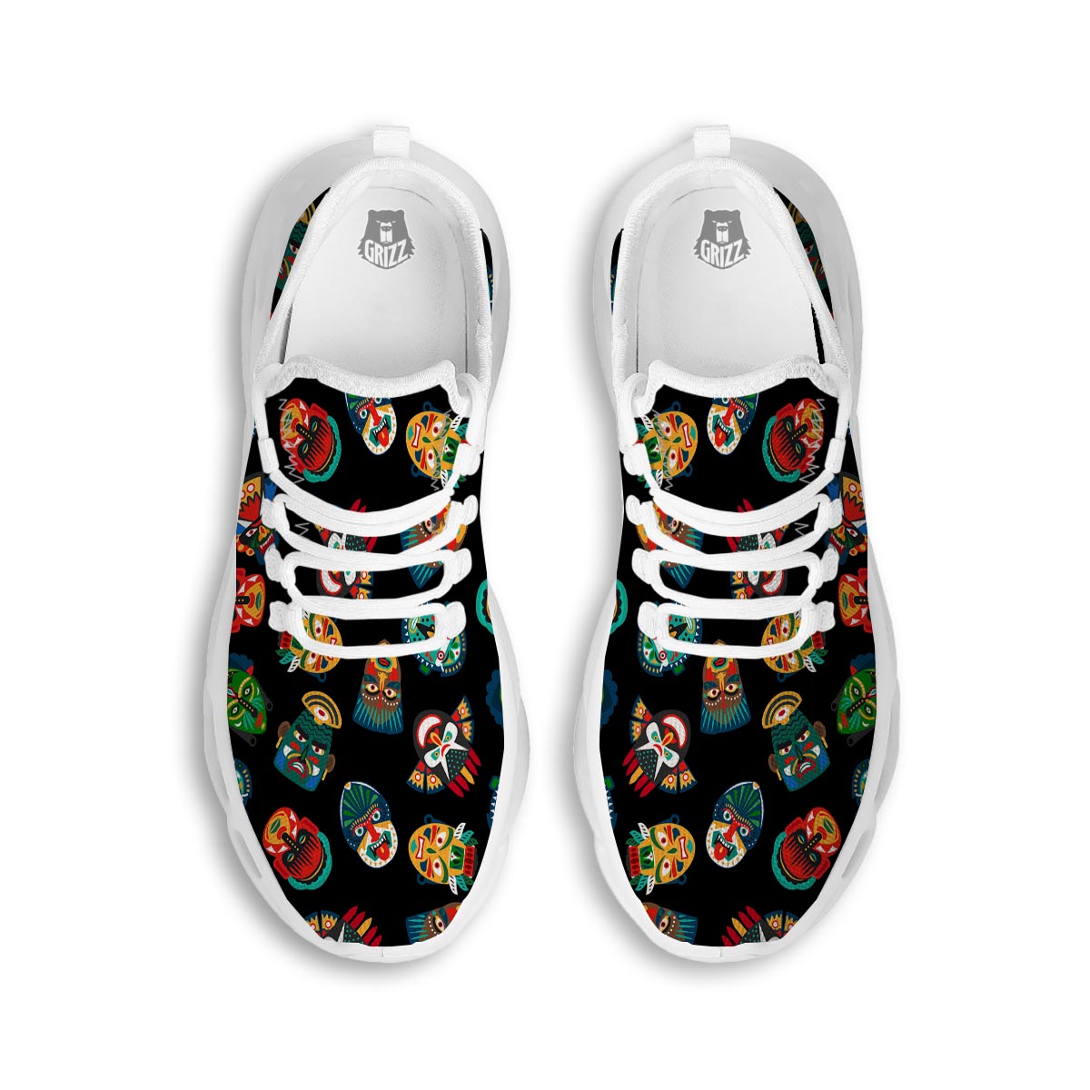 Mask Tribal Tiki Print Pattern White Running Shoes-grizzshop