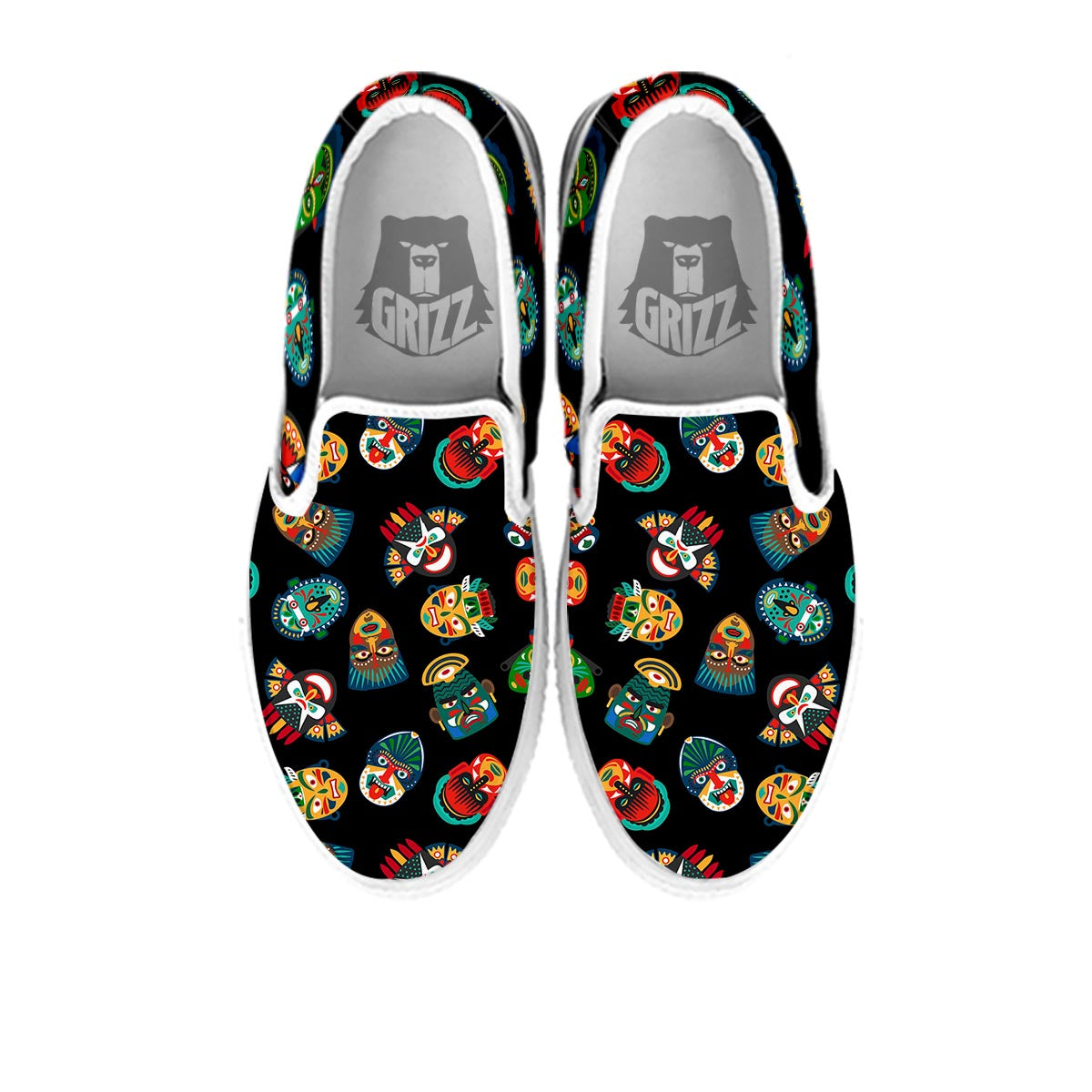 Mask Tribal Tiki Print Pattern White Slip On Shoes-grizzshop