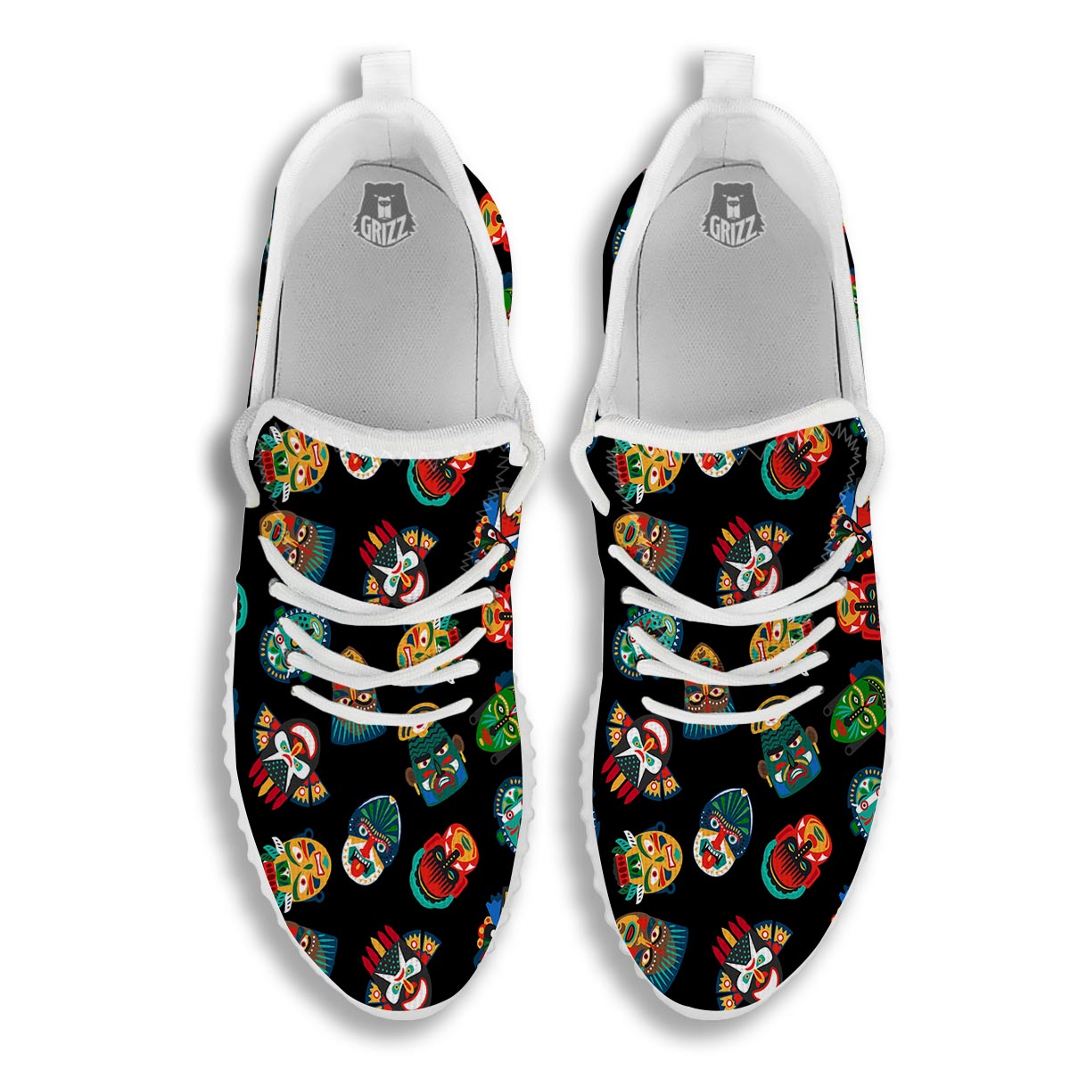 Mask Tribal Tiki Print Pattern White Walking Shoes-grizzshop