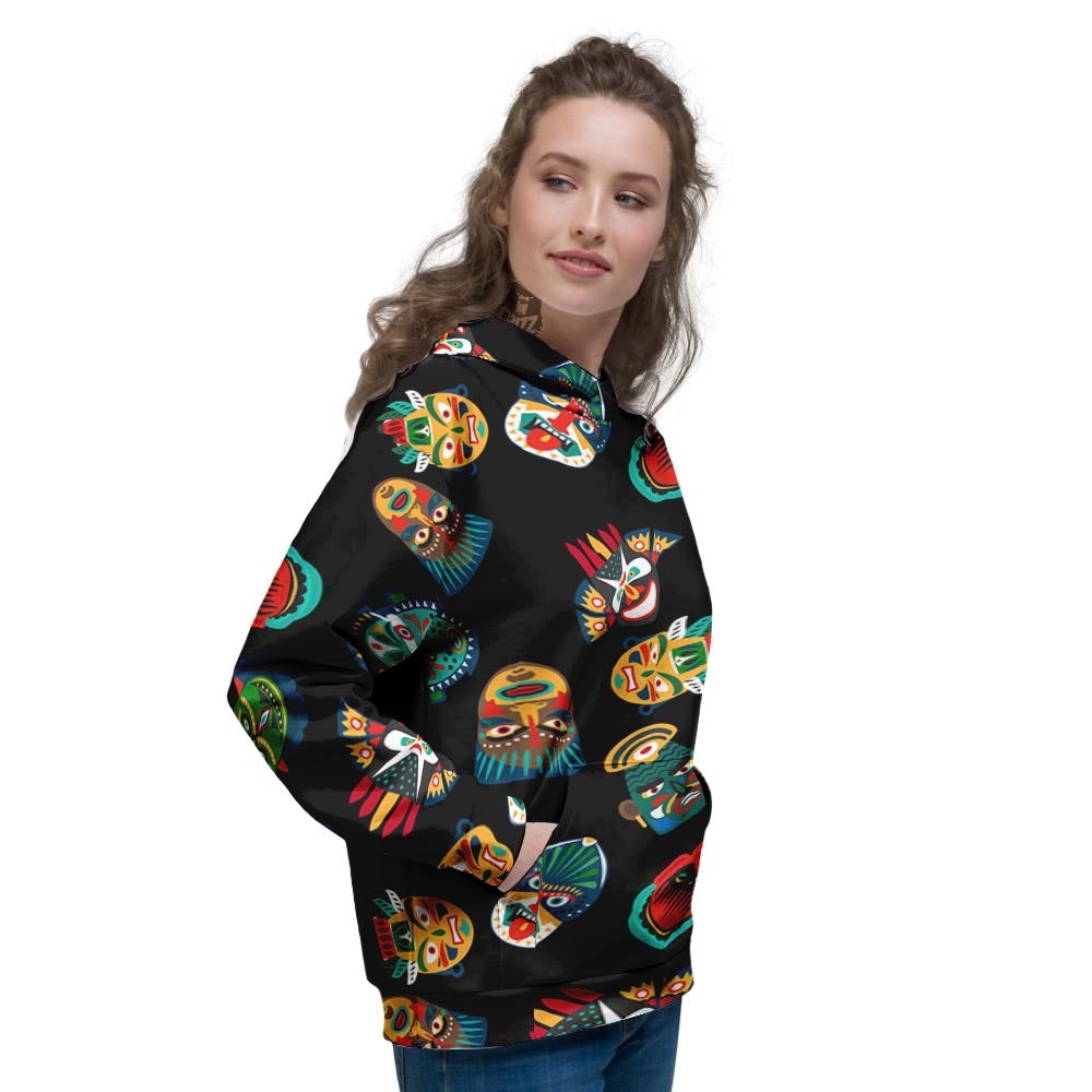 Mask Tribal Tiki Print Pattern Women's Hoodie-grizzshop