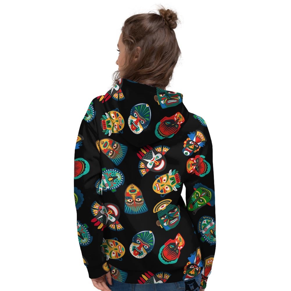 Mask Tribal Tiki Print Pattern Women's Hoodie-grizzshop