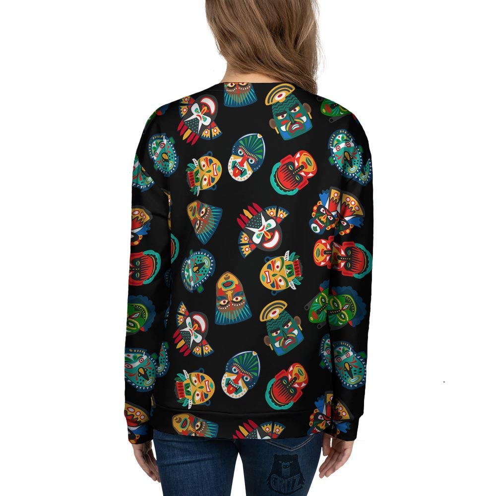 Mask Tribal Tiki Print Pattern Women's Sweatshirt-grizzshop
