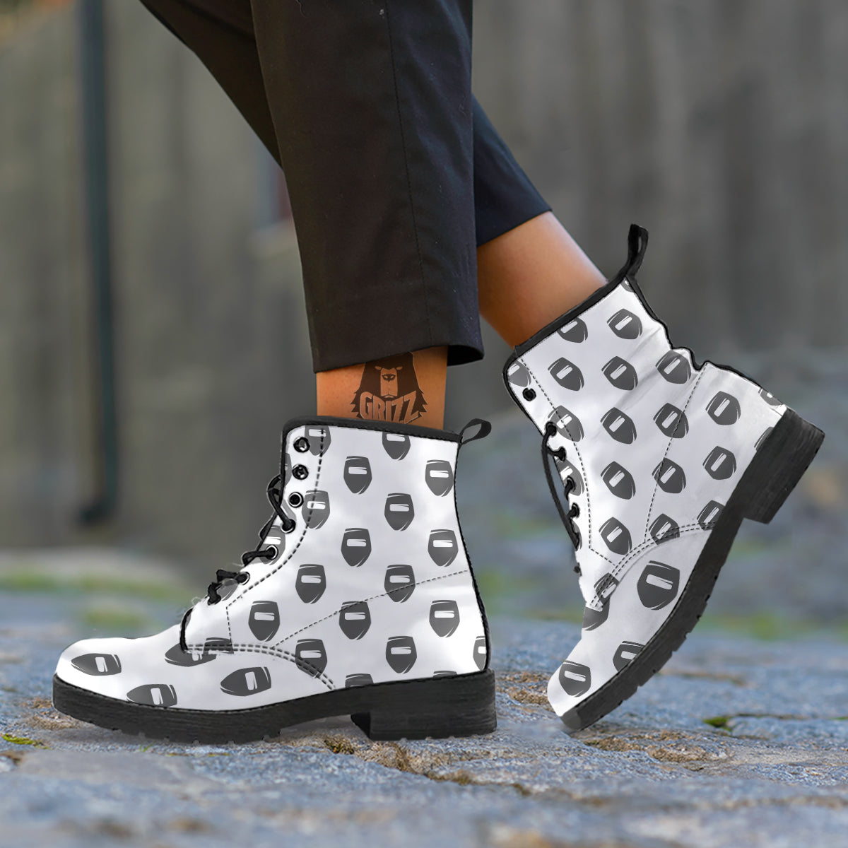 Mask Welding Print Pattern Leather Boots-grizzshop