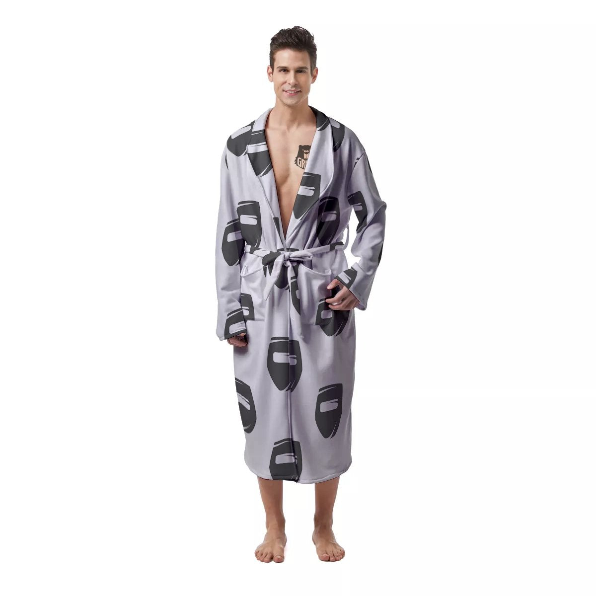 Mask Welding Print Pattern Men's Robe-grizzshop