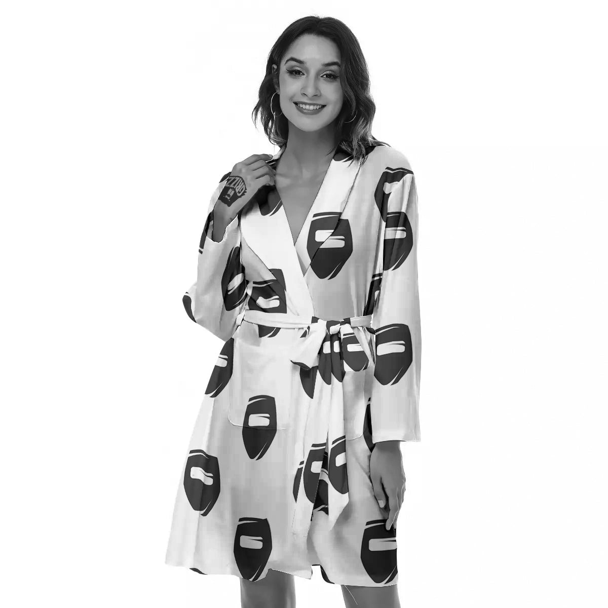 Mask Welding Print Pattern Women's Robe-grizzshop