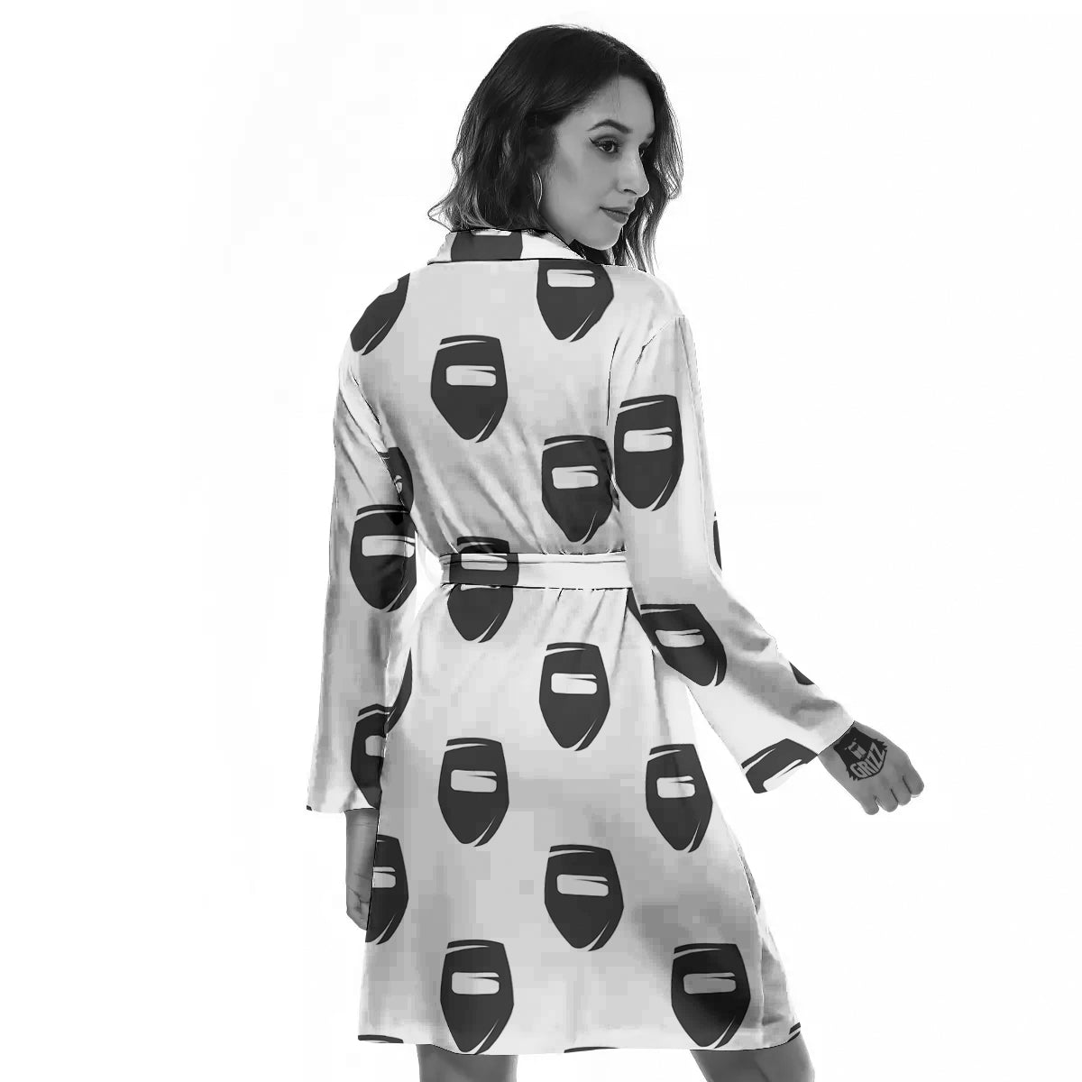 Mask Welding Print Pattern Women's Robe-grizzshop