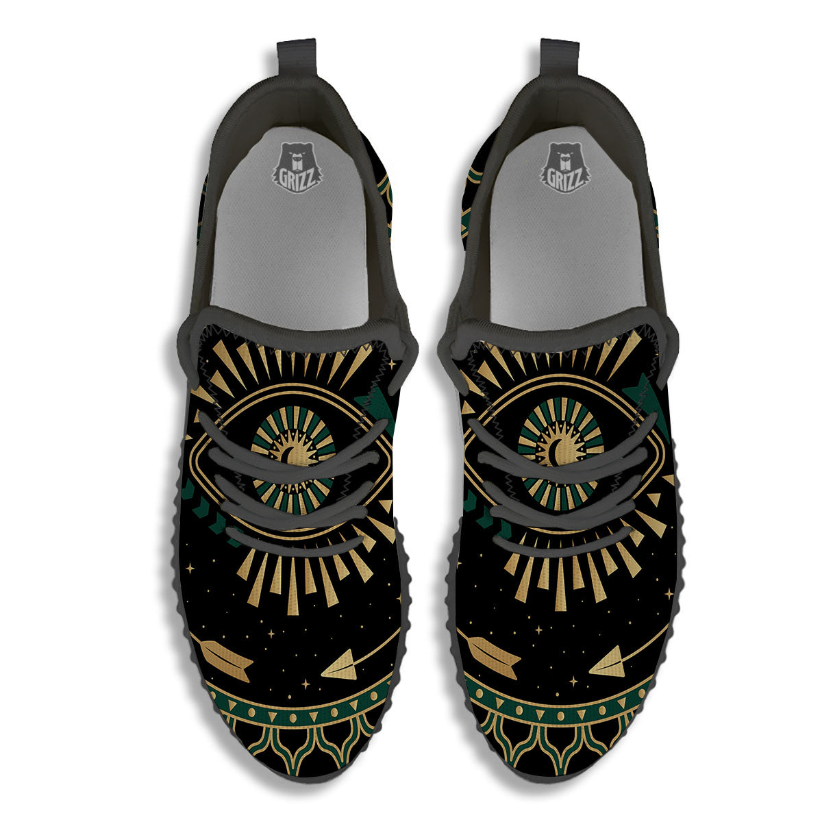 Masonic Eye Green Print Black Walking Shoes-grizzshop