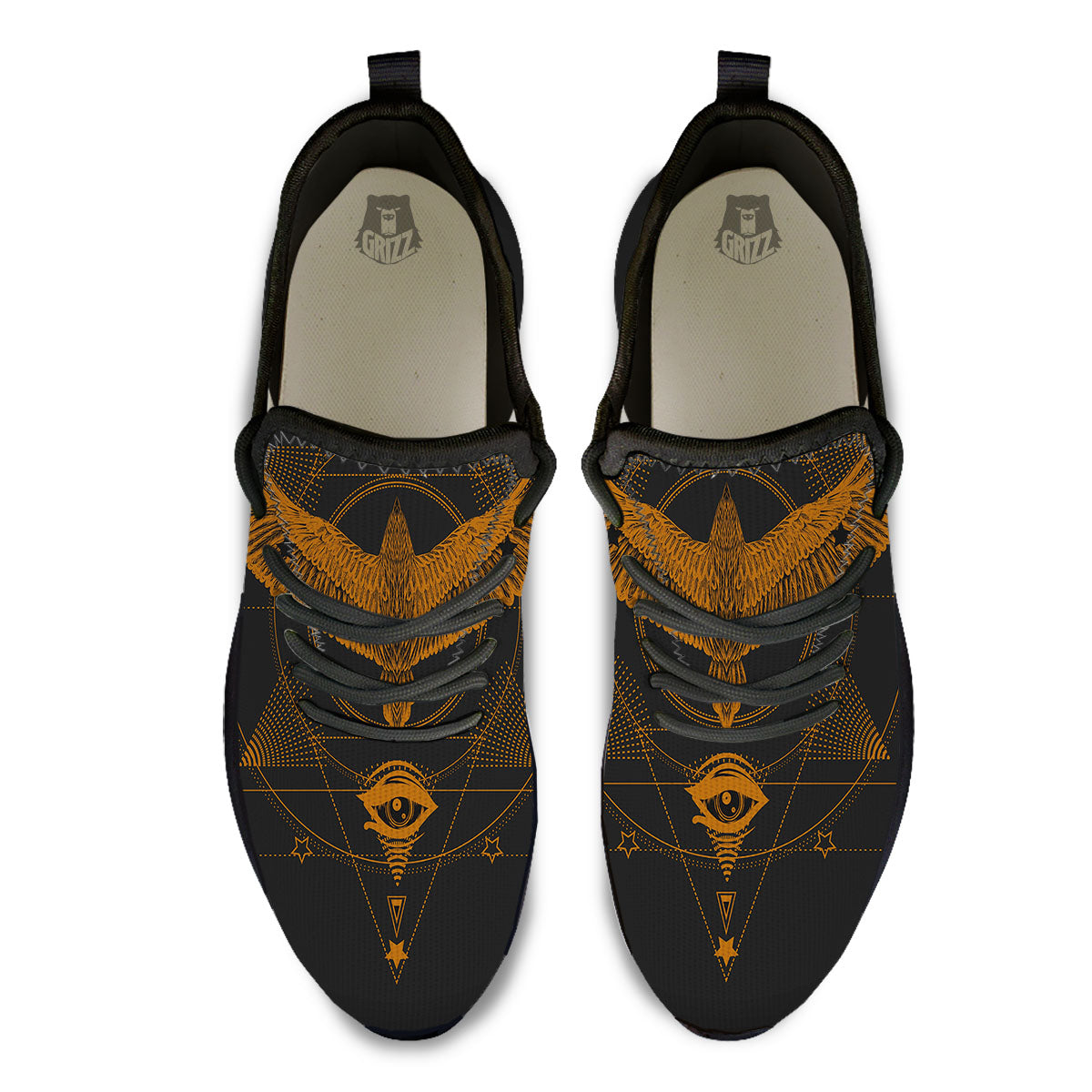 Masonic Eye Raven Print Black Athletic Shoes-grizzshop