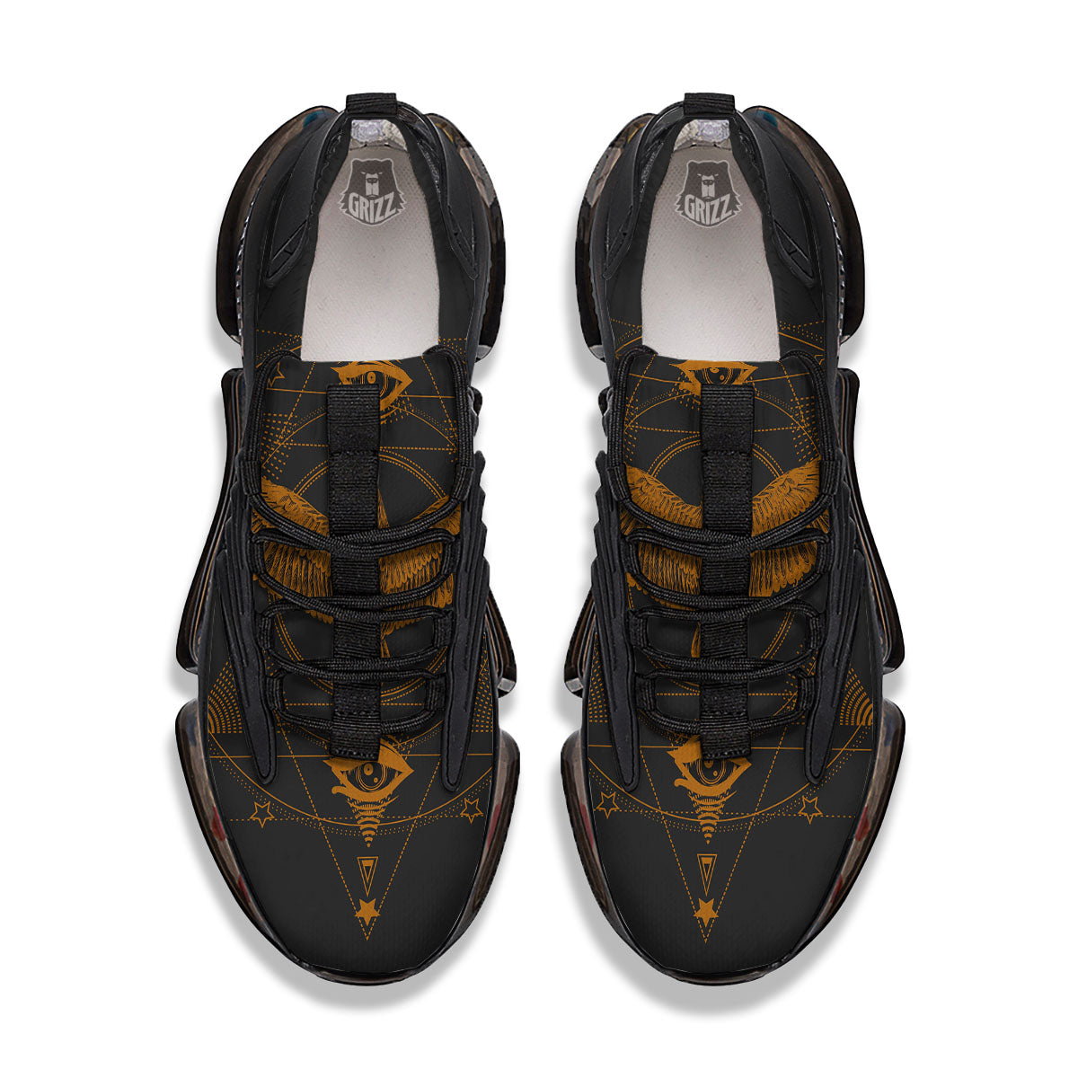 Masonic Eye Raven Print Black Gym Shoes-grizzshop