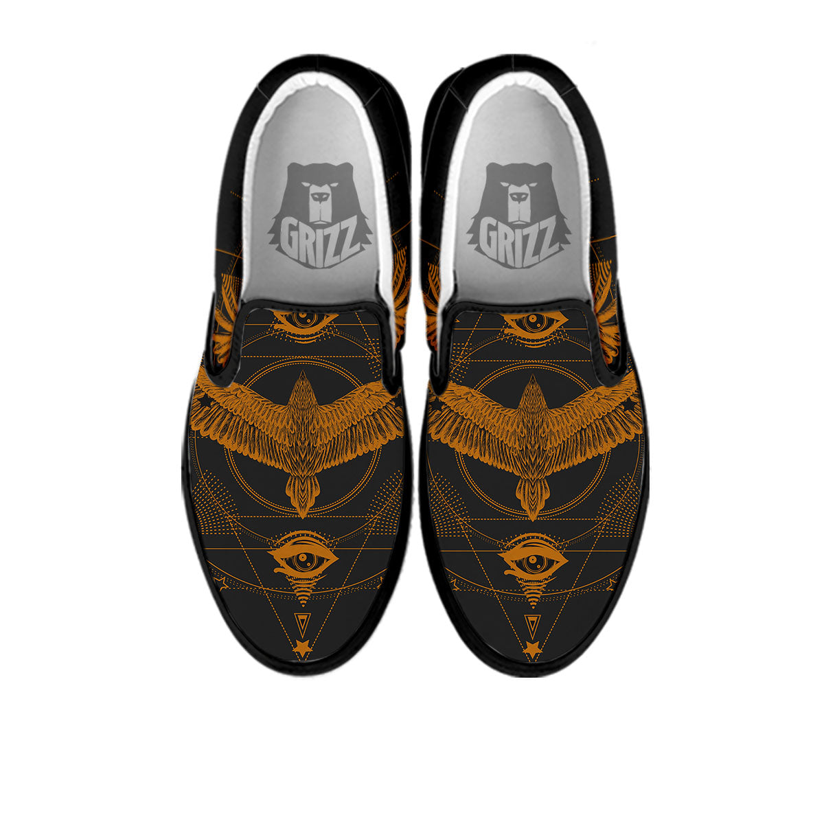 Masonic Eye Raven Print Black Slip On Shoes-grizzshop