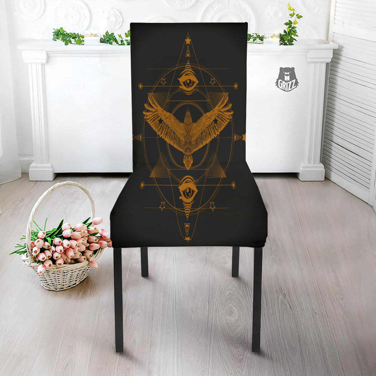 Masonic Eye Raven Print Dining Chair Slipcover-grizzshop